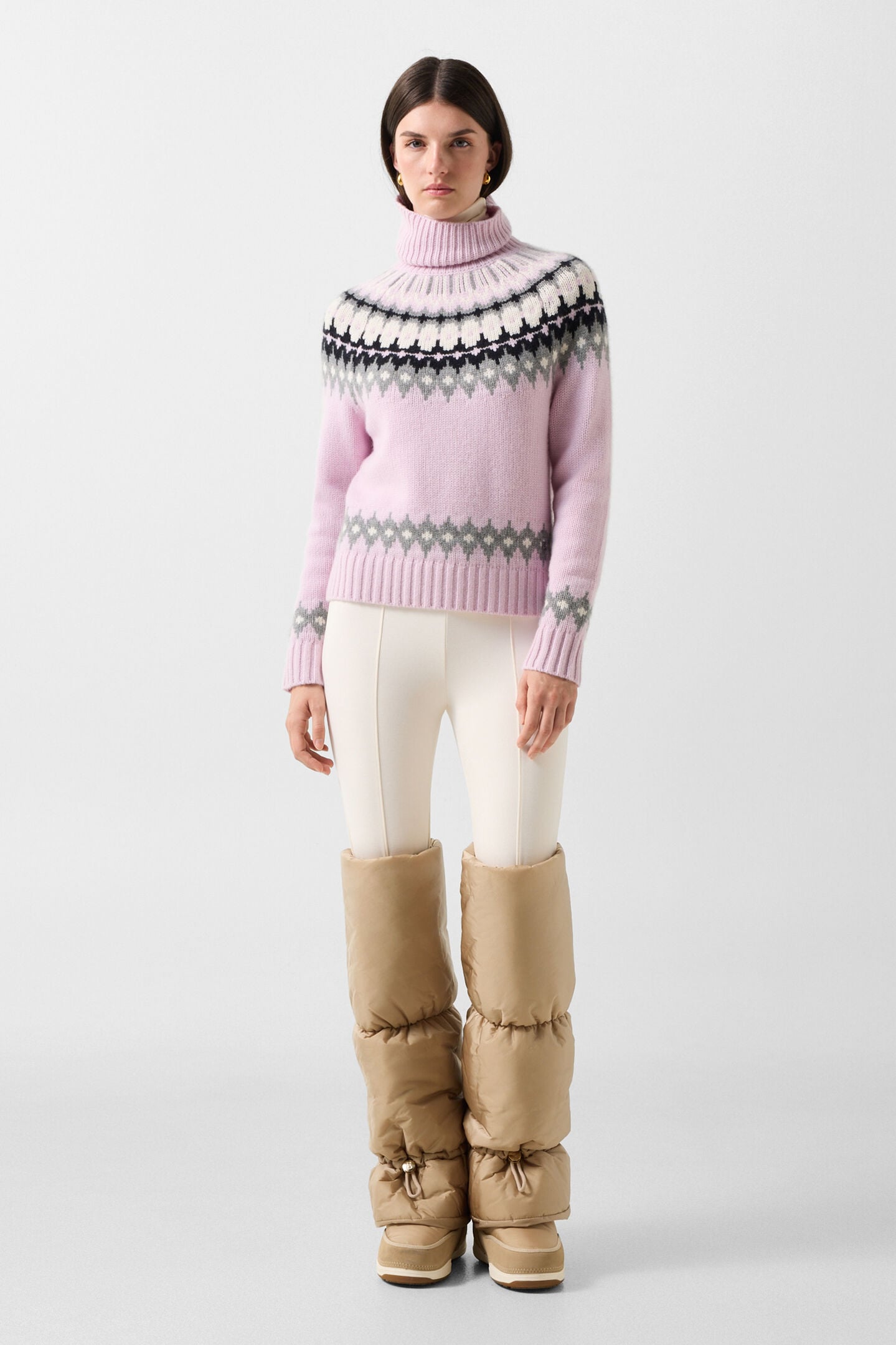 Ingrid cashmere jumper and Norwegian-style jumper Ros&eacute;/Grey/Off-white