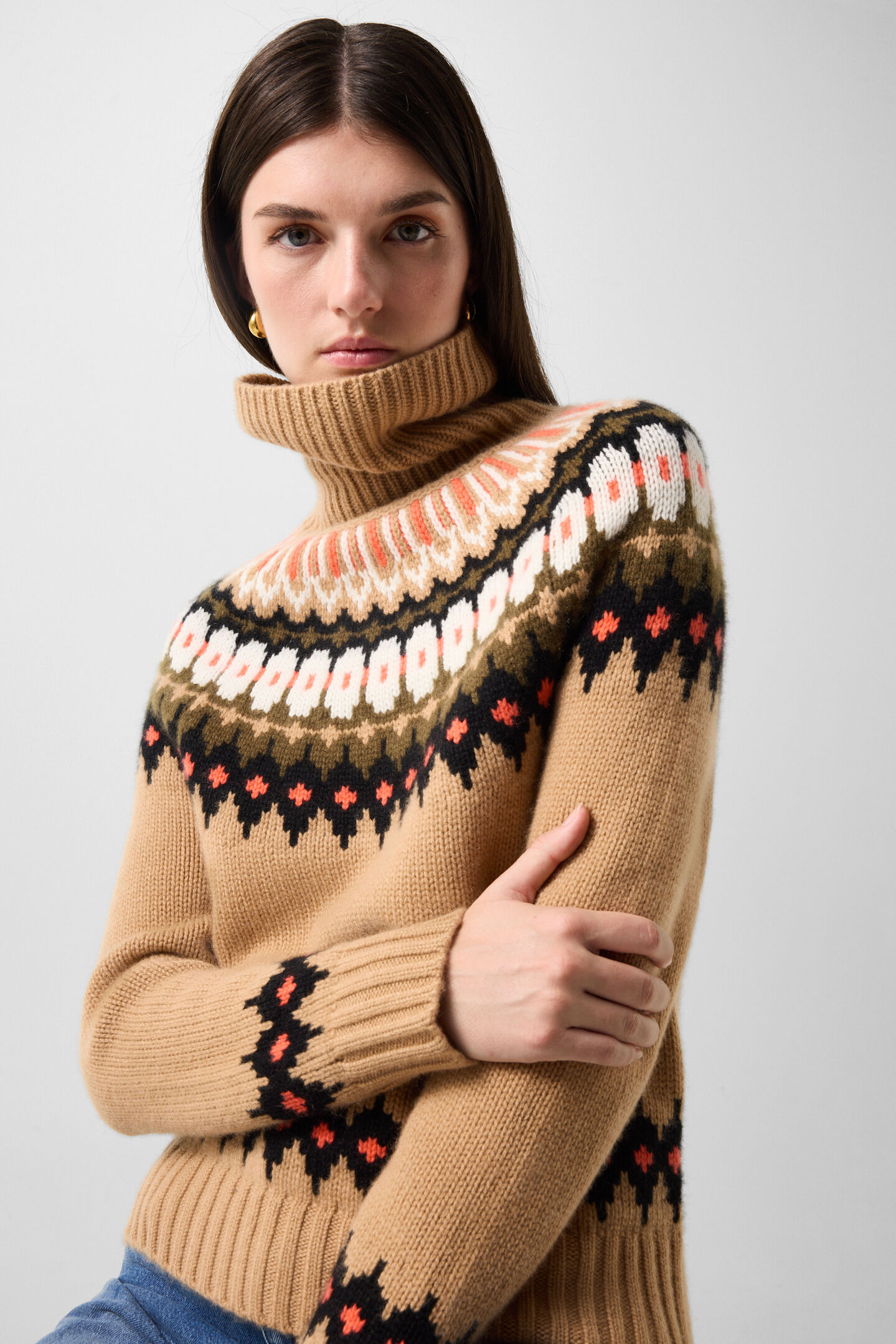 Ingrid cashmere jumper and Norwegian-style jumper Camel/Brown/Orange