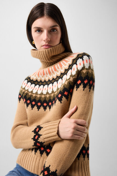 Kaschmir-Norweger-Pullover Ingrid Camel/Braun/Orange