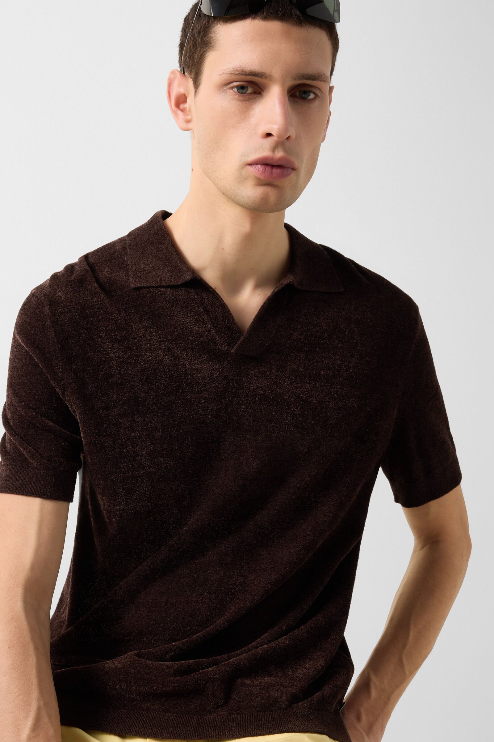 Finn knitted polo shirt Dark brown