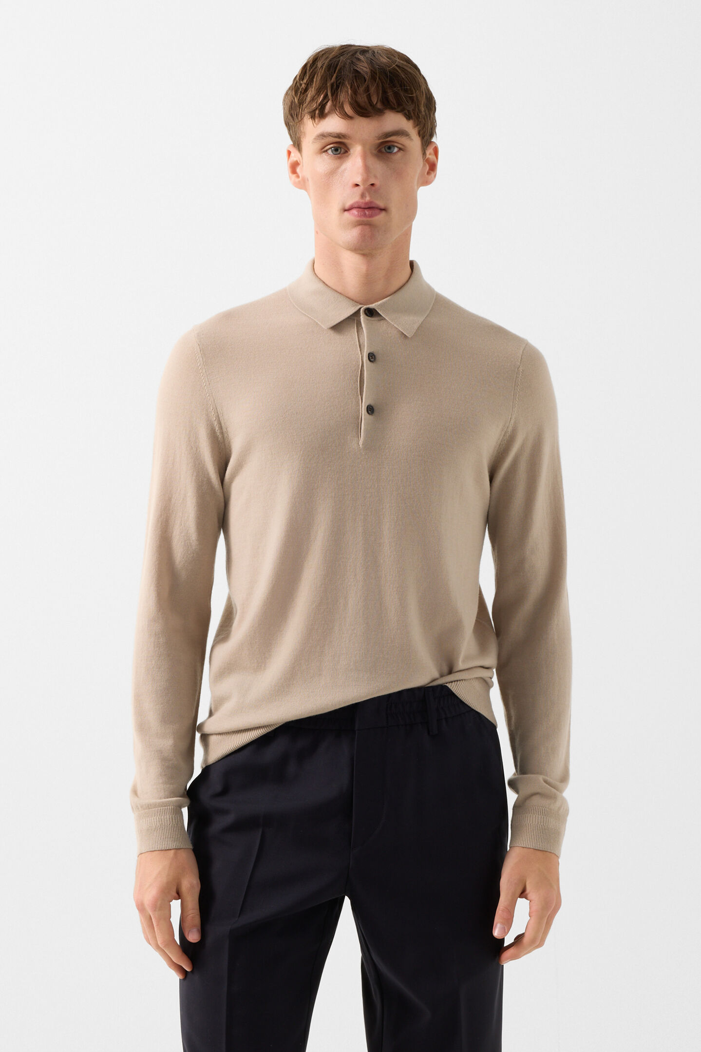 Knitted polo long-sleeved top Jake Camel