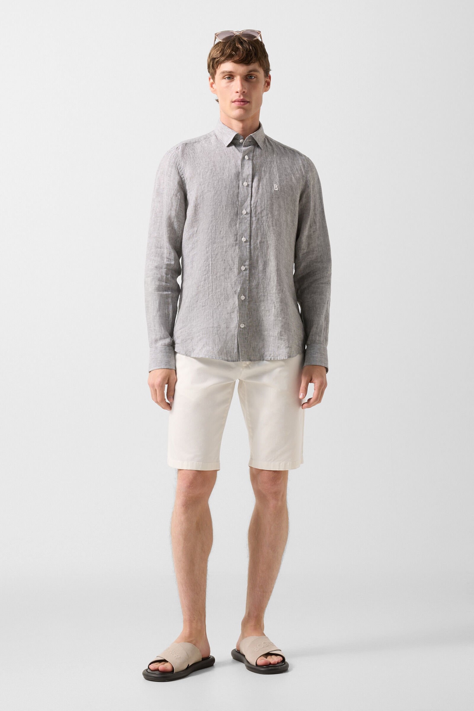 Timi linen shirt Olive green/white