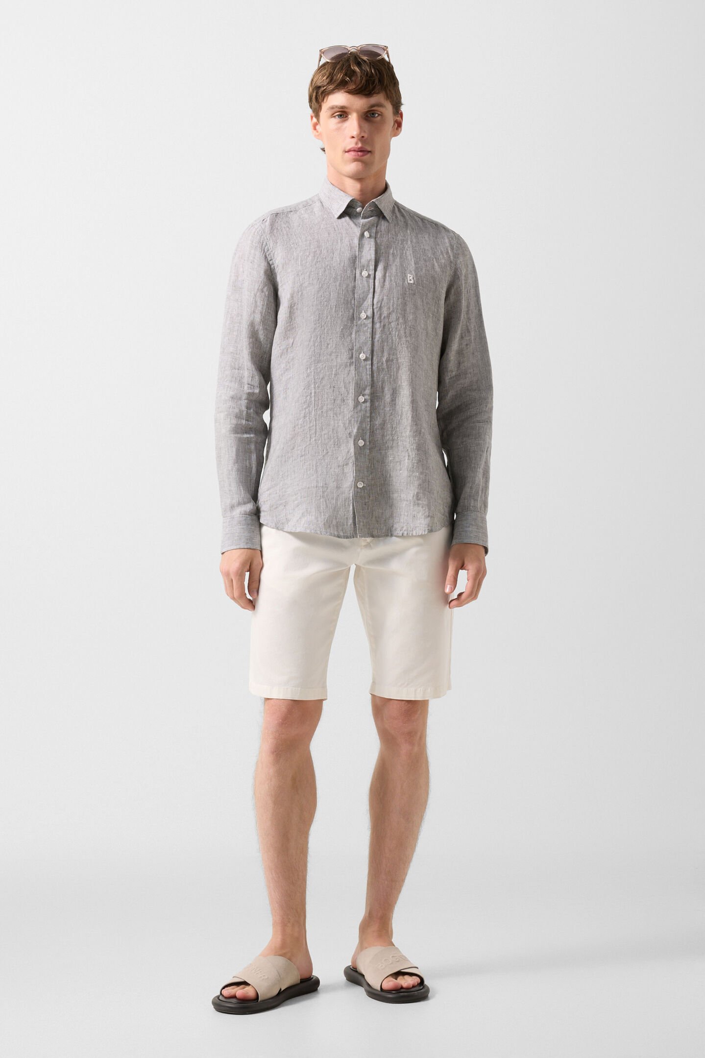 Timi linen shirt Olive green/white