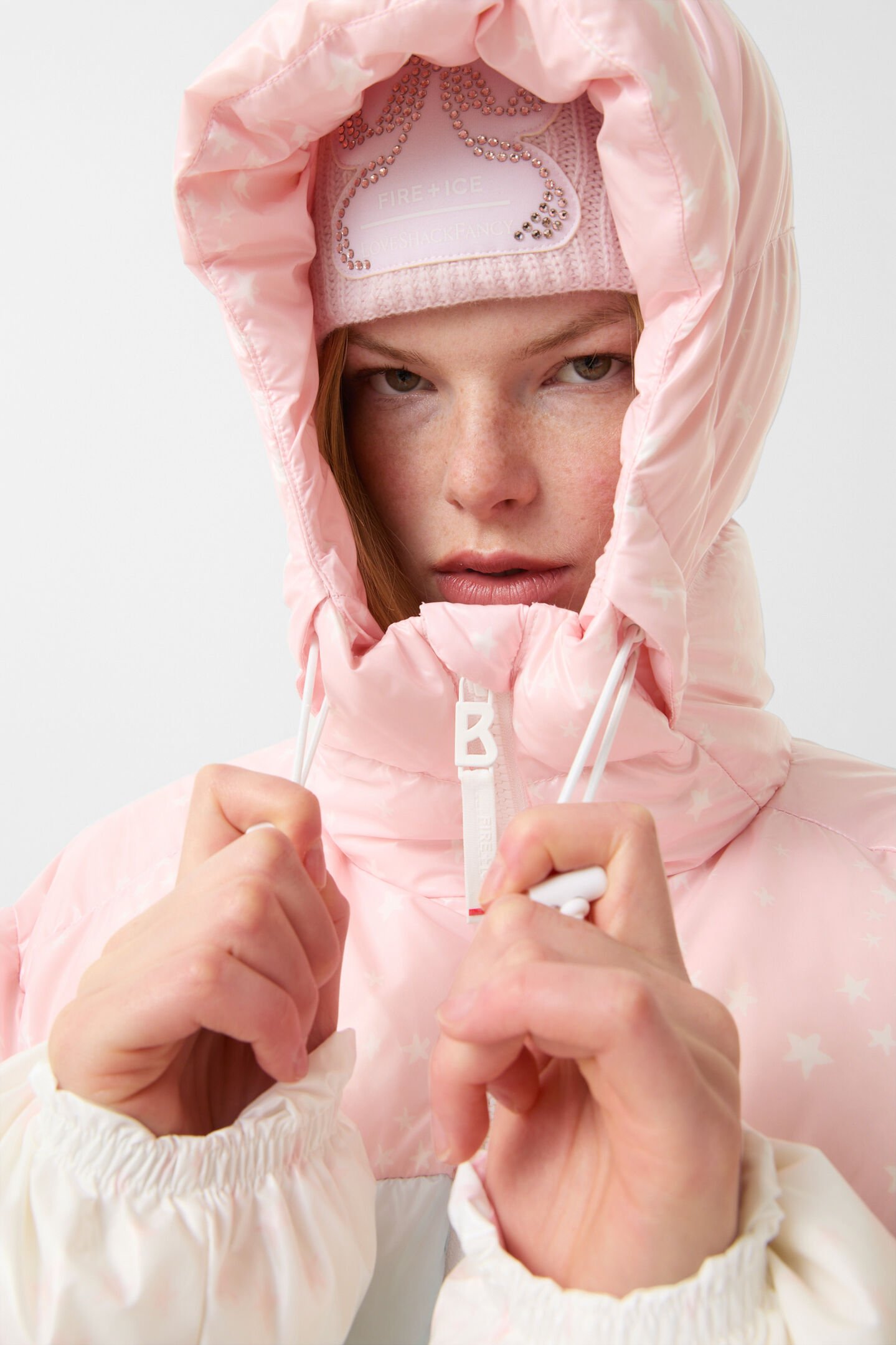 Vally down jacket Pink/light blue/white