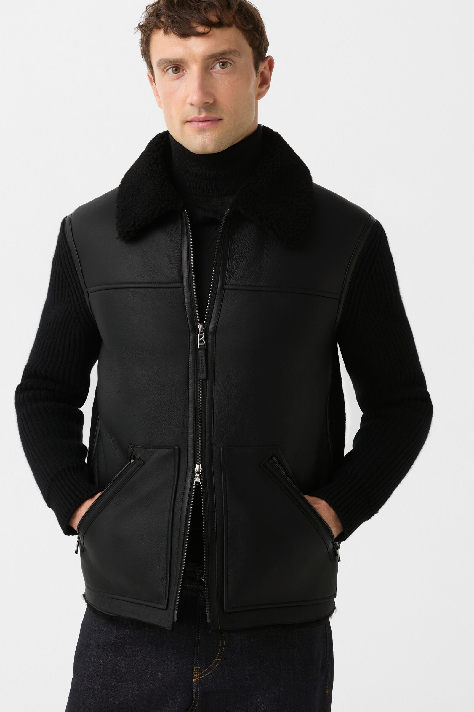 Moritz leather knit jacket Black