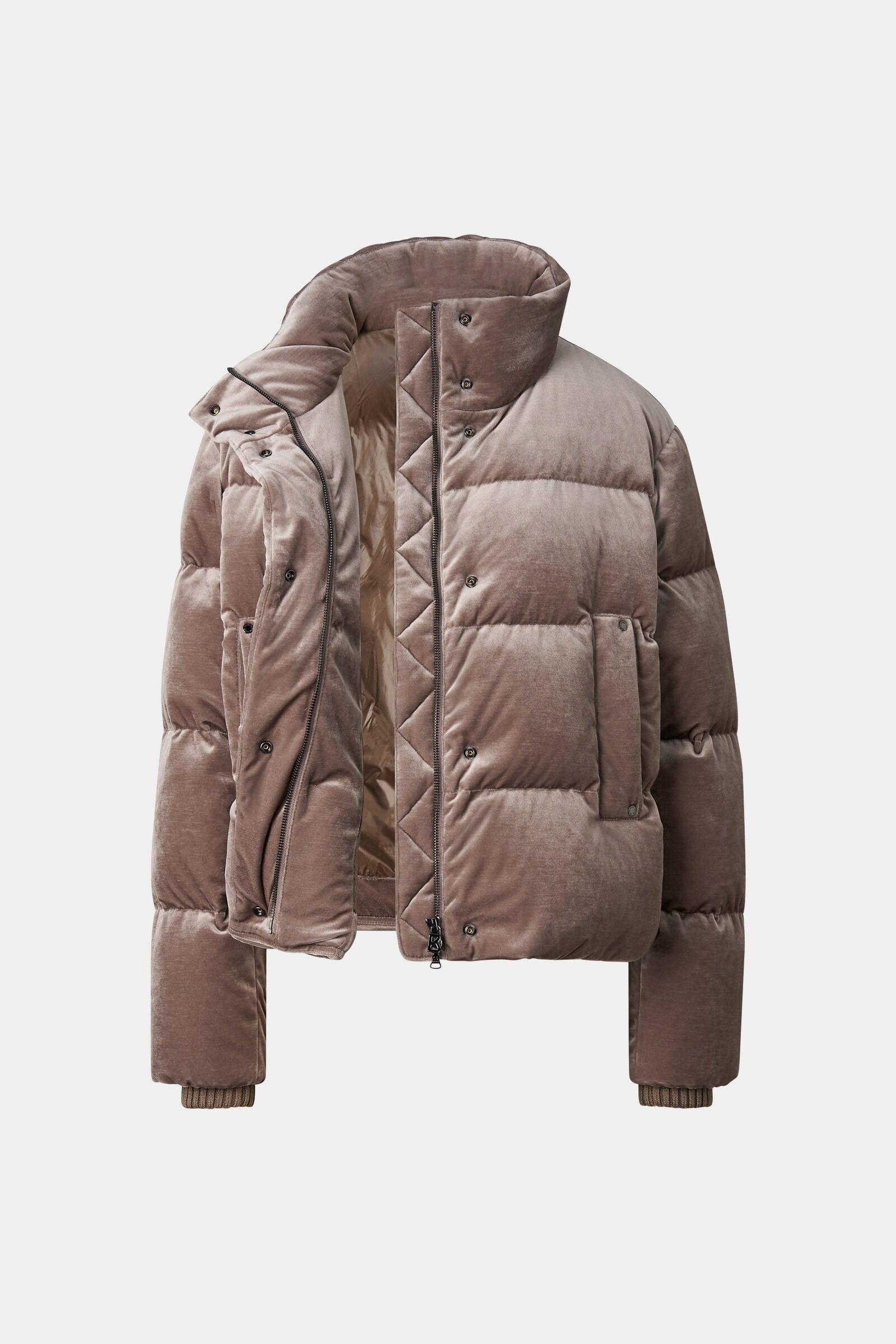 Samt-Daunenjacke Oliva Graubraun