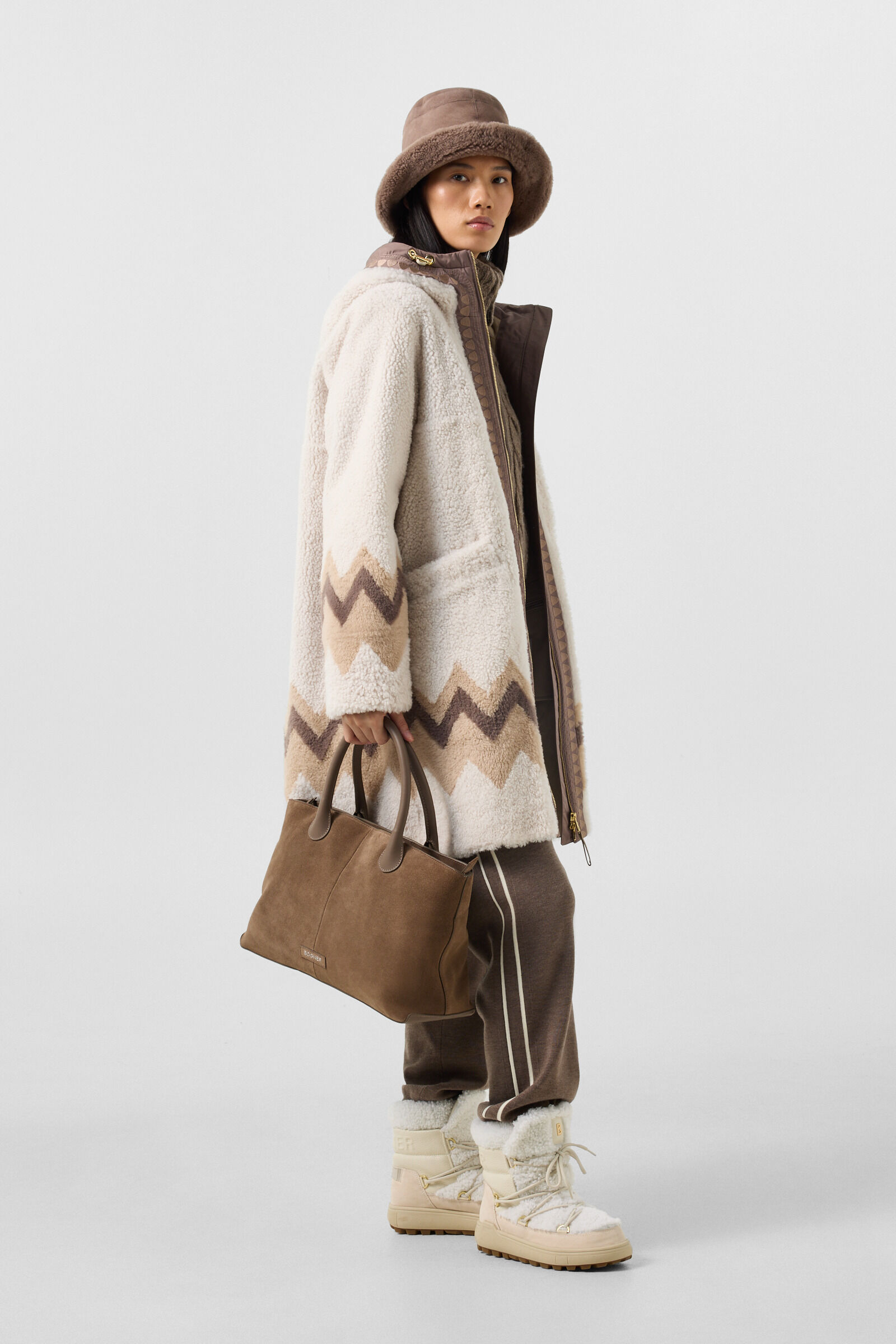 Manteau en peau d'agneau Niva Cr&egrave;me/Marron