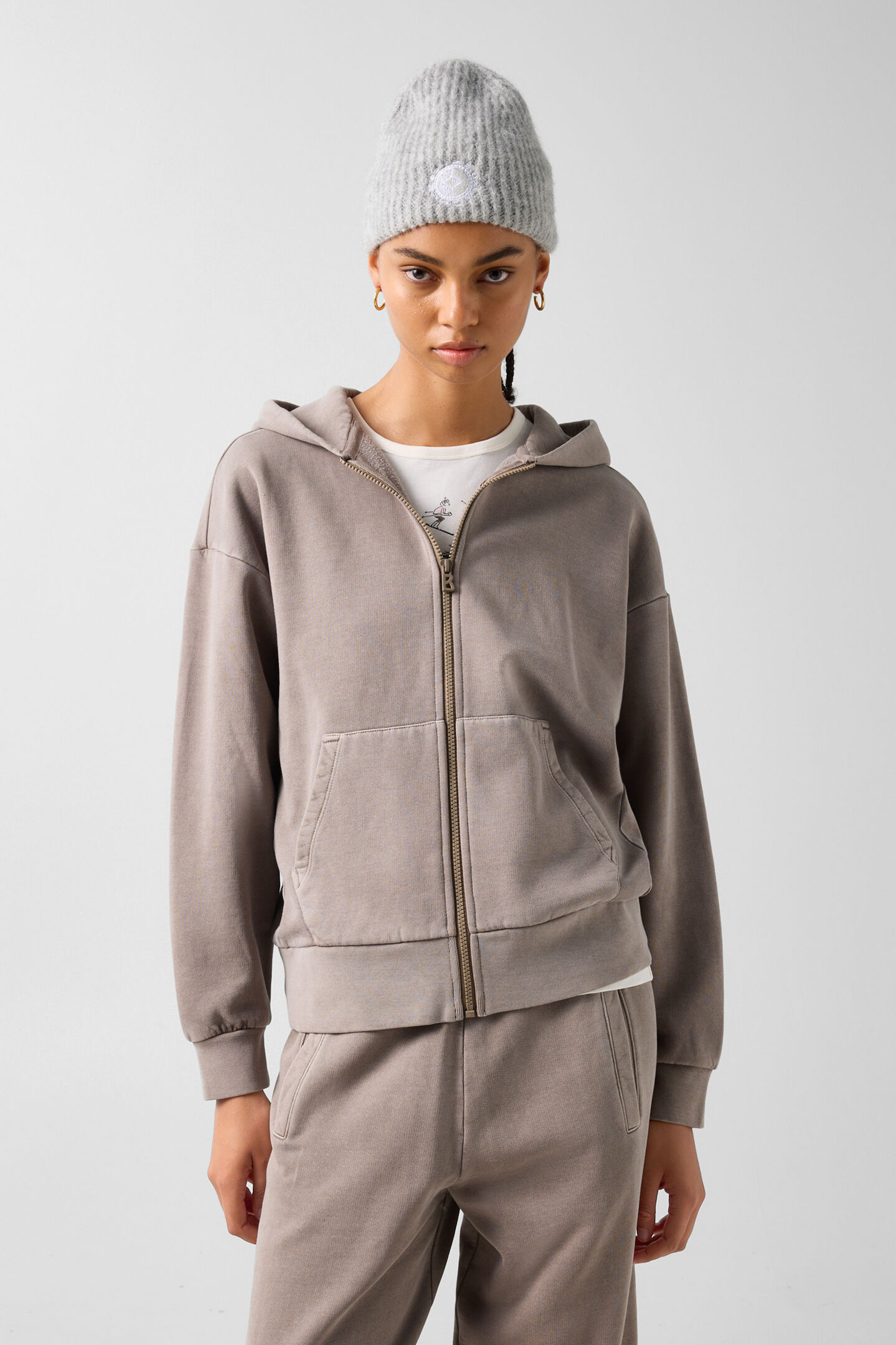 Ilona cotton hoodie jersey jacket Taupe