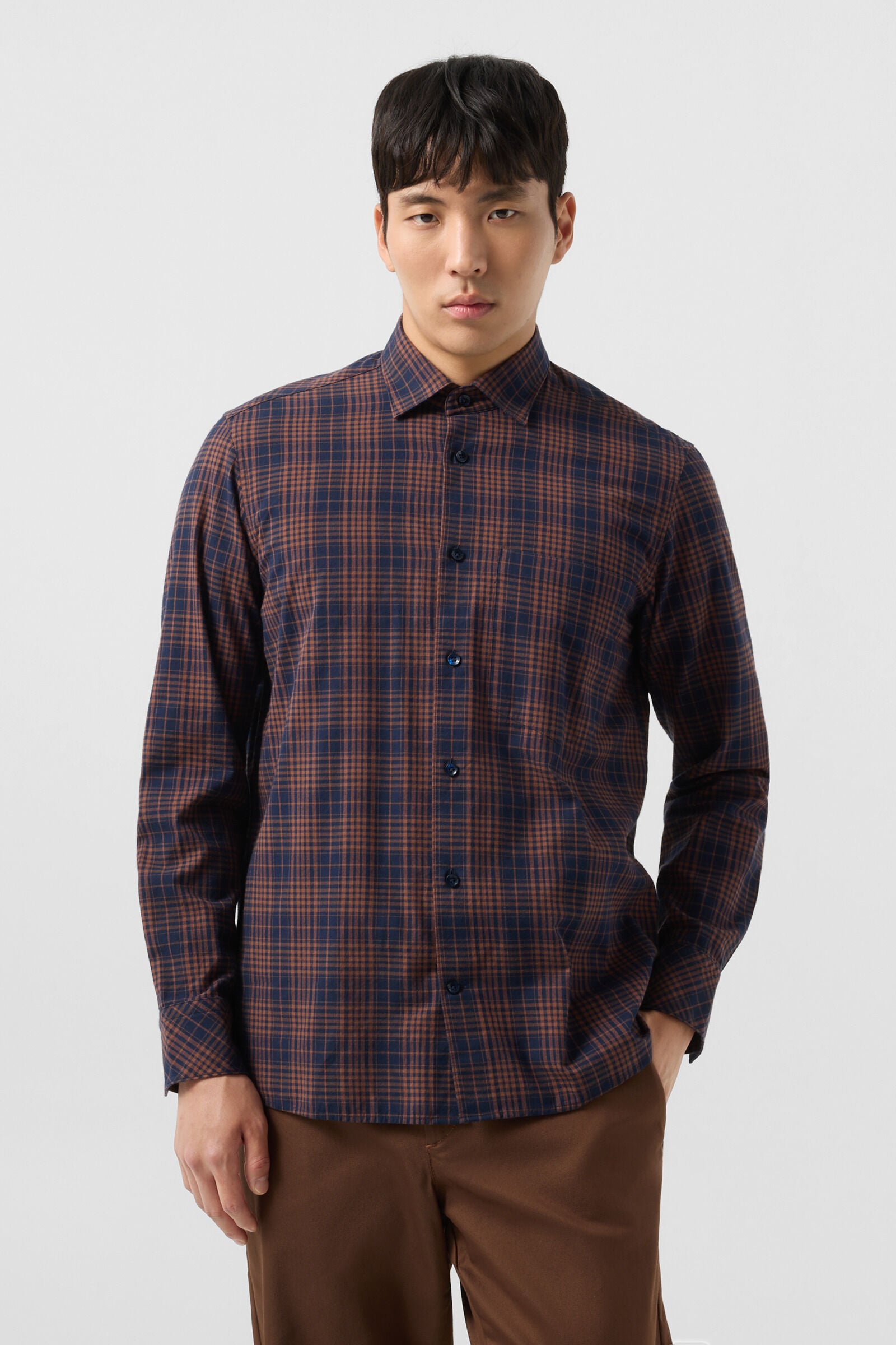 Hardy cotton shirt Brown/navy blue
