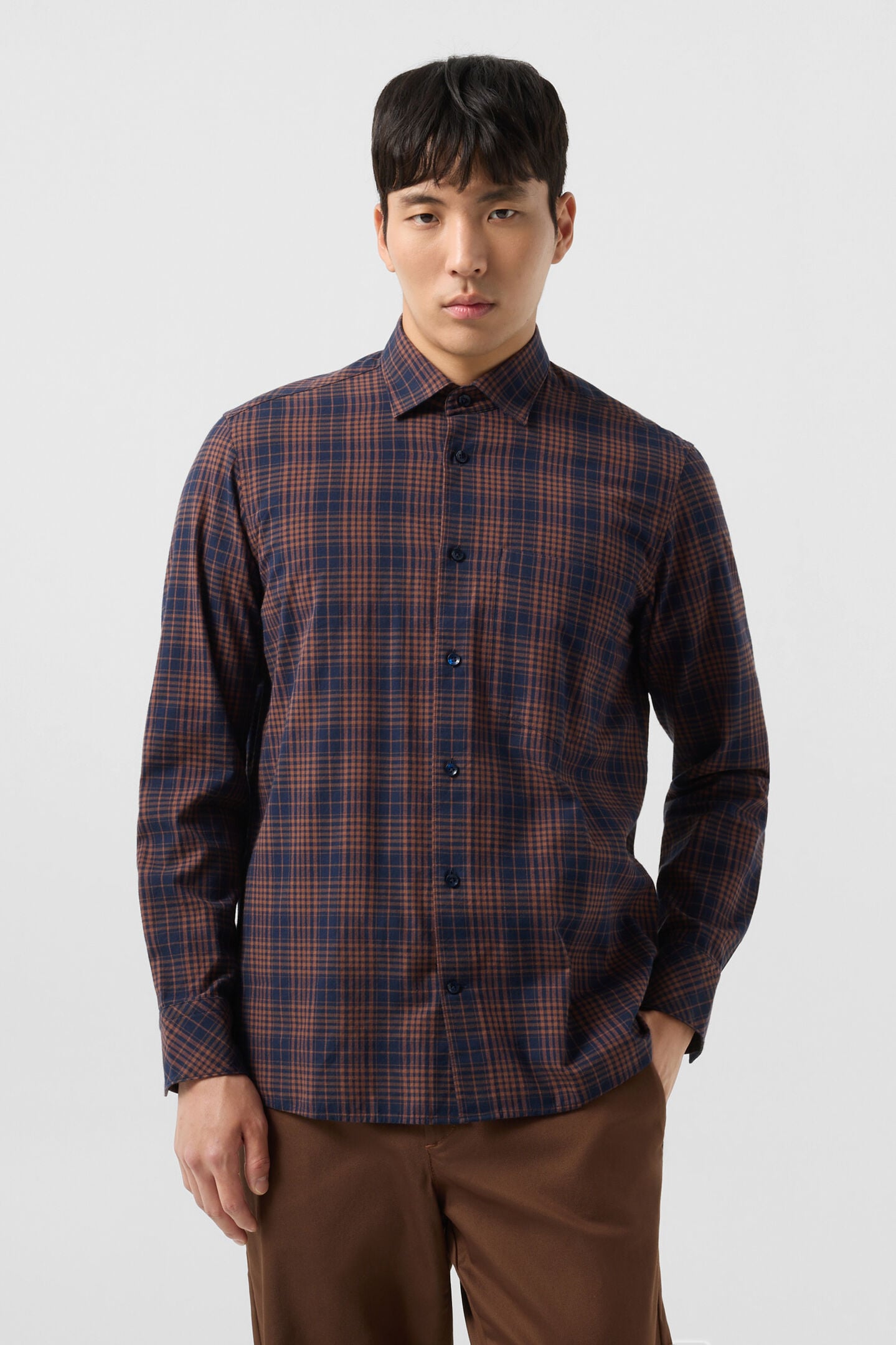 Hardy cotton shirt Brown/navy blue