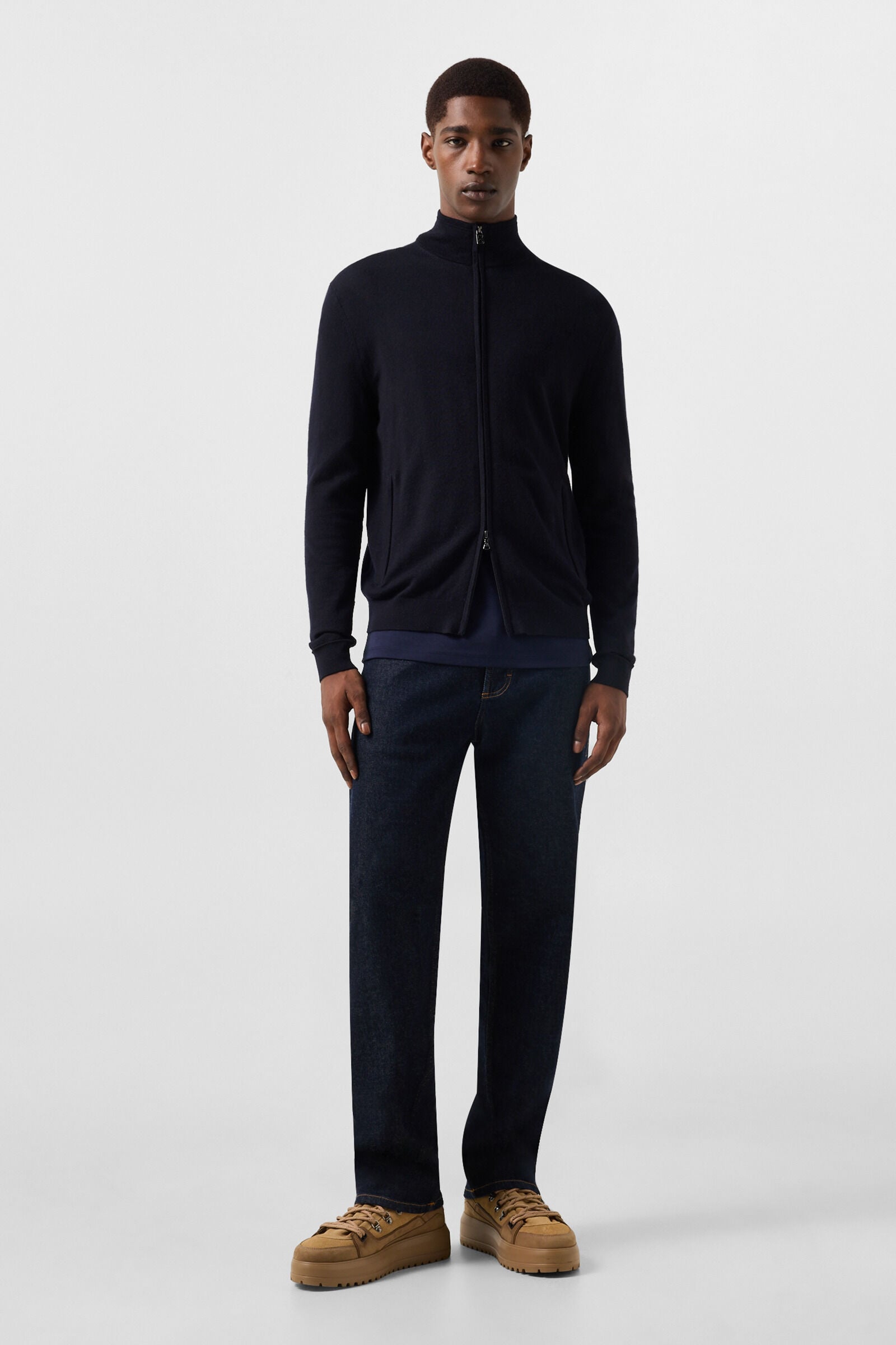Oscar virgin wool knit jacket Navy