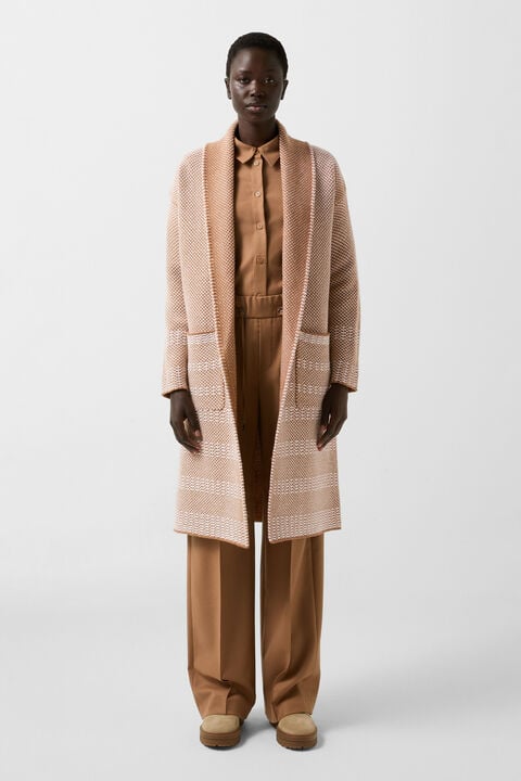 Knitted coat Lassie Camel/Off-White Knitted coat Lassie Camel/Off-White