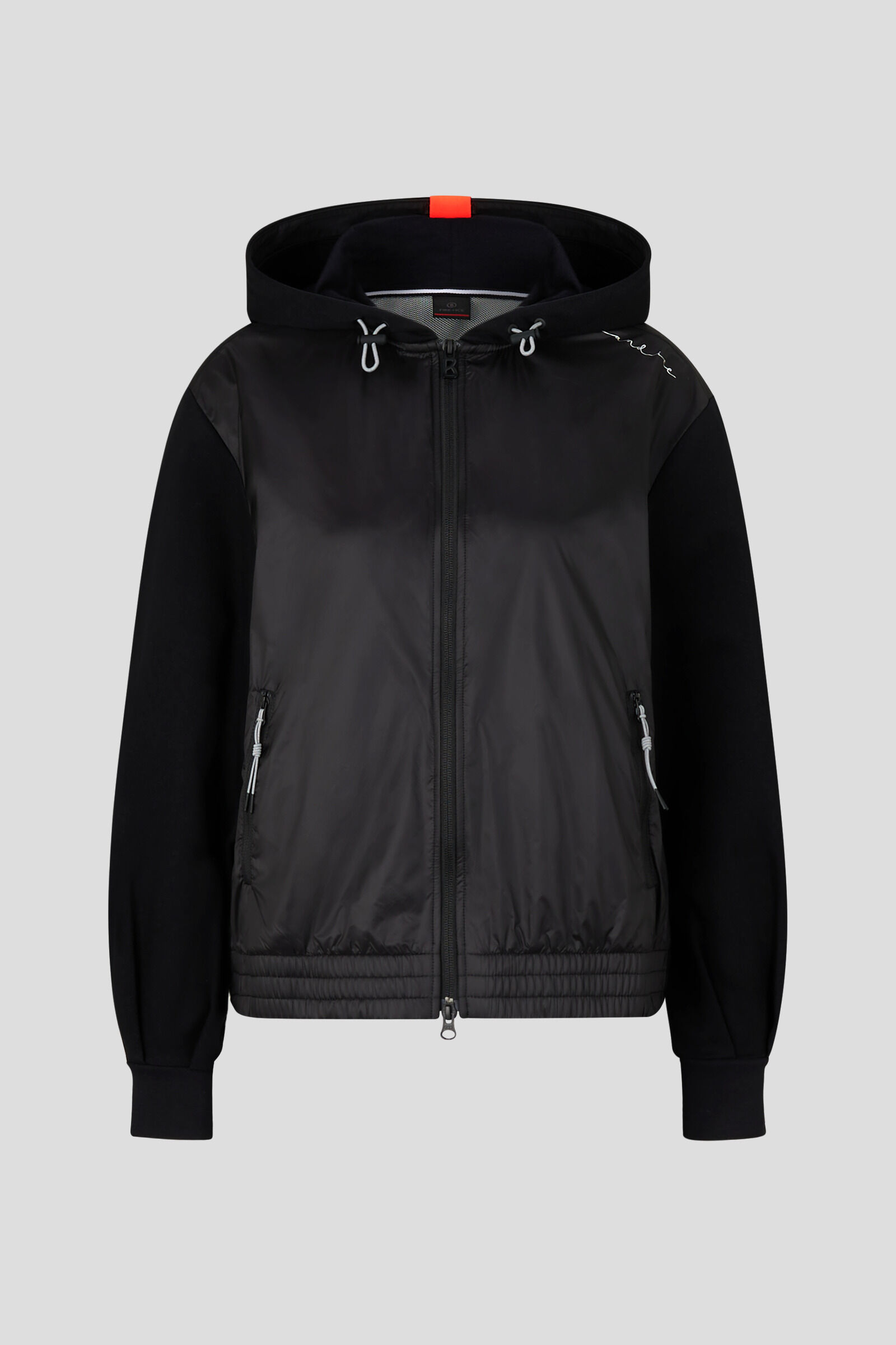 Nylon hooded jacket with sweatshirt lining discount