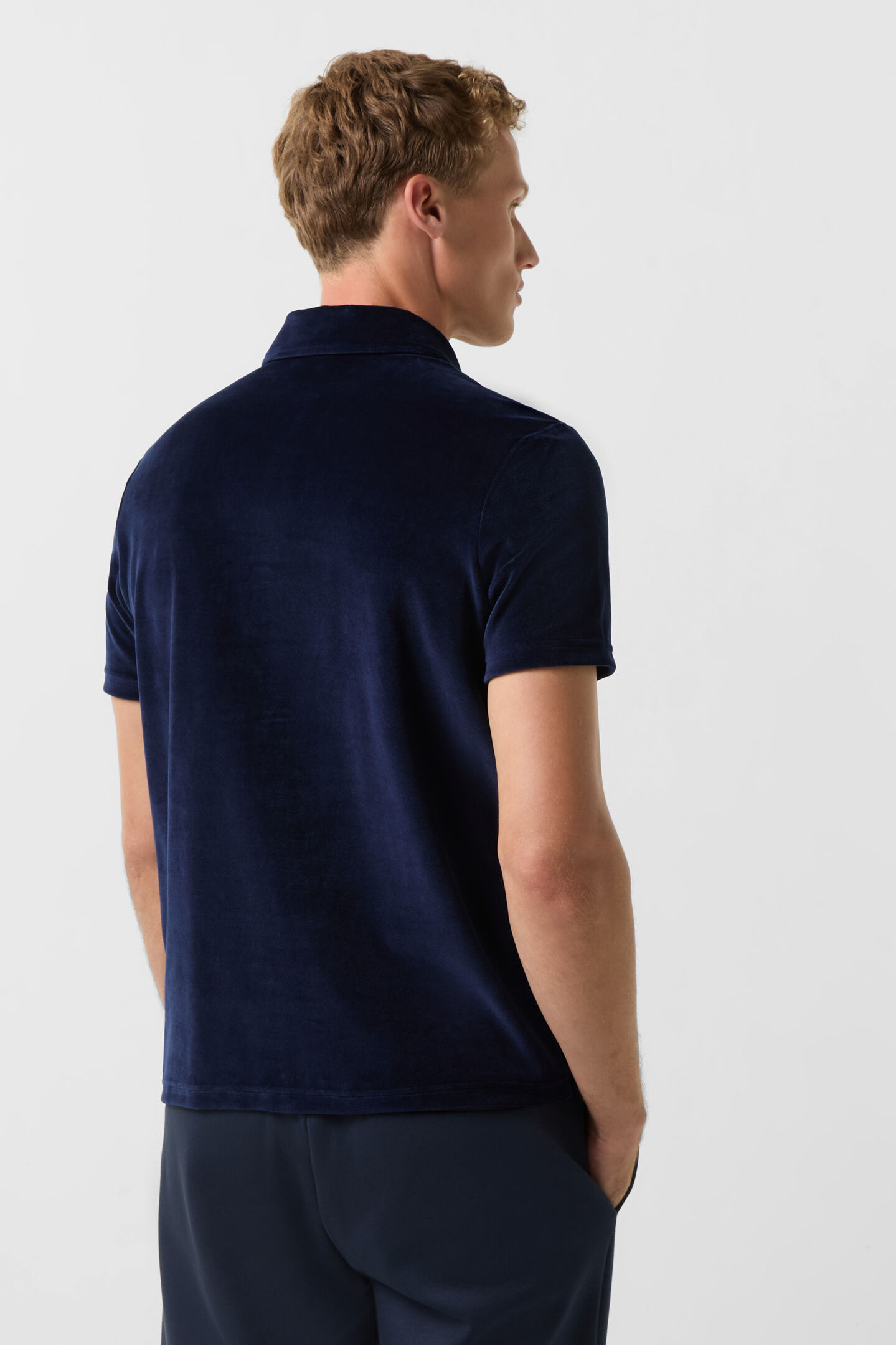 Vincenzo velour polo shirt Navy blue