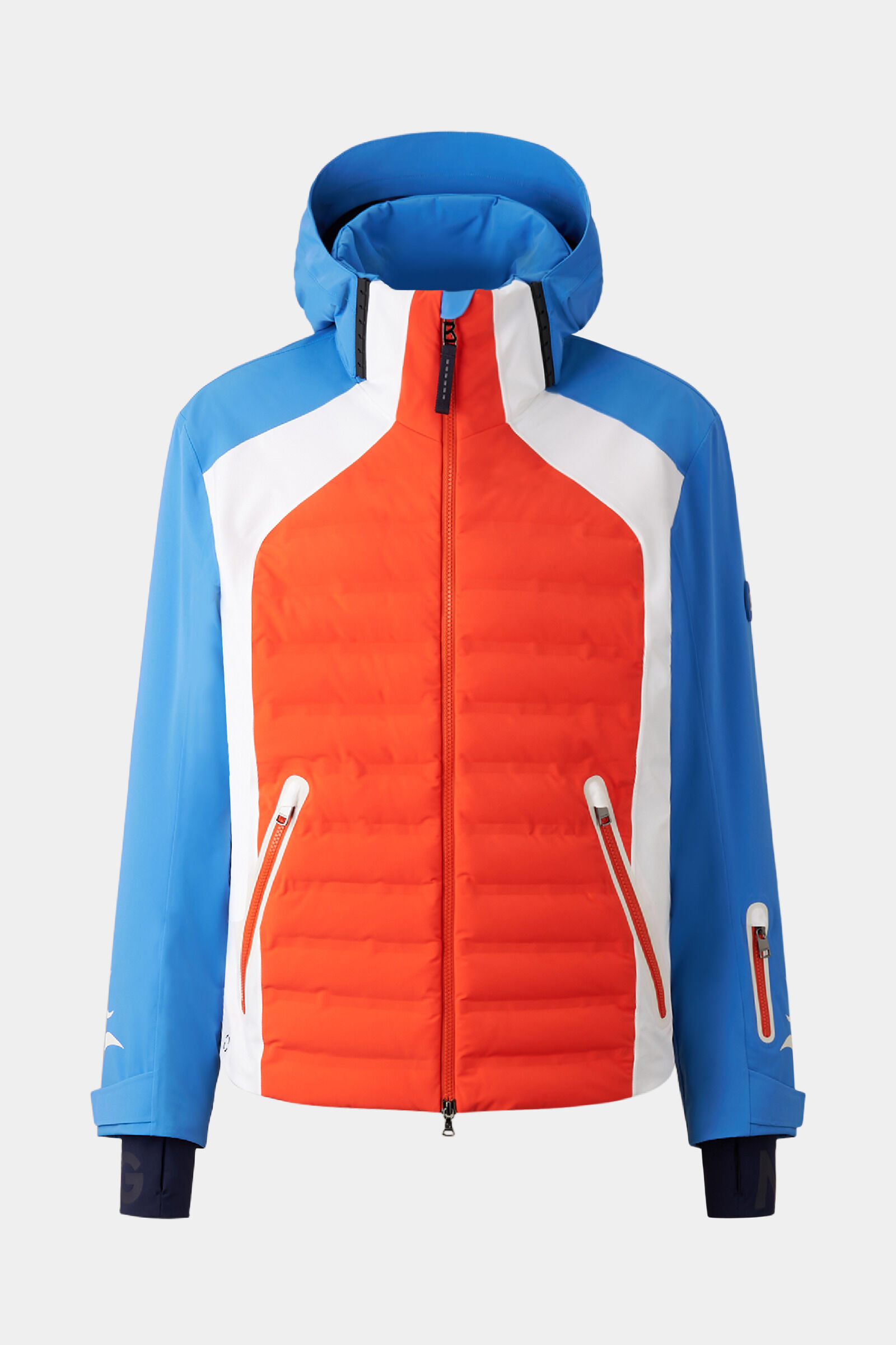 Orange and blue ski jacket top
