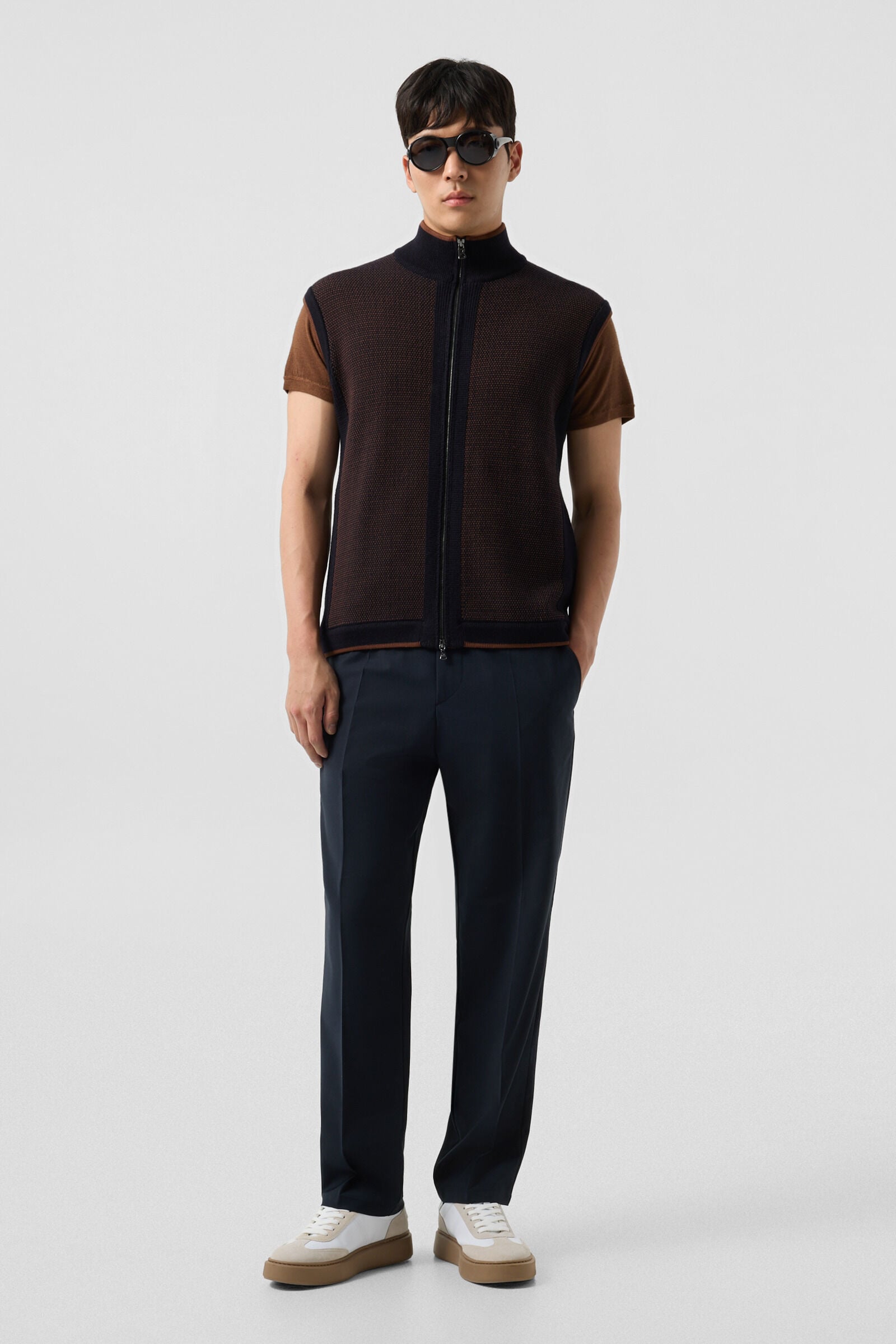 Enzo knitted waistcoat Navy blue/brown