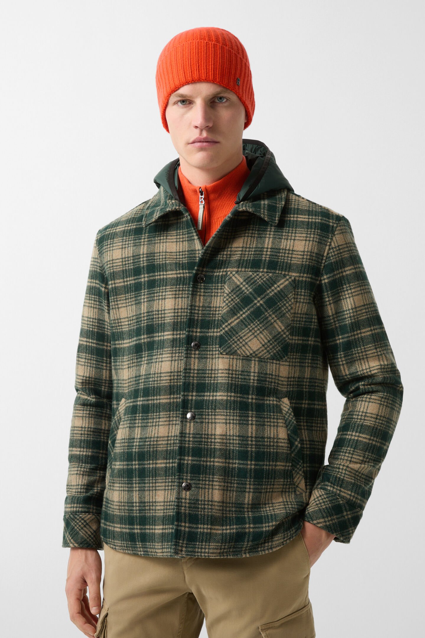 Flannel overshirt Larry Dark green/beige