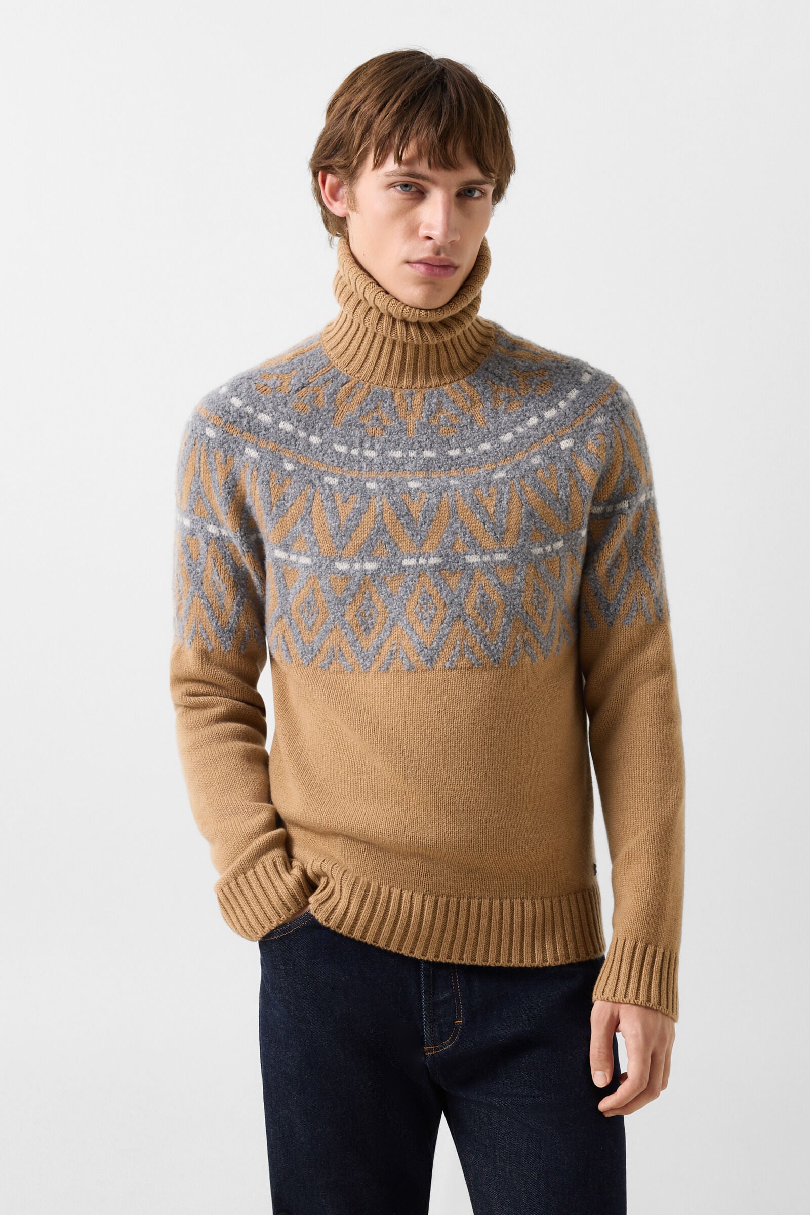 Roxter cashmere jumper and Norwegian-style jumper Camel/Light Grey