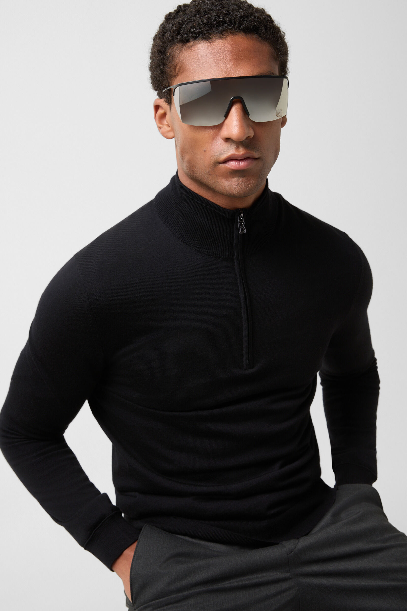 Ouri fine knit troyer Black