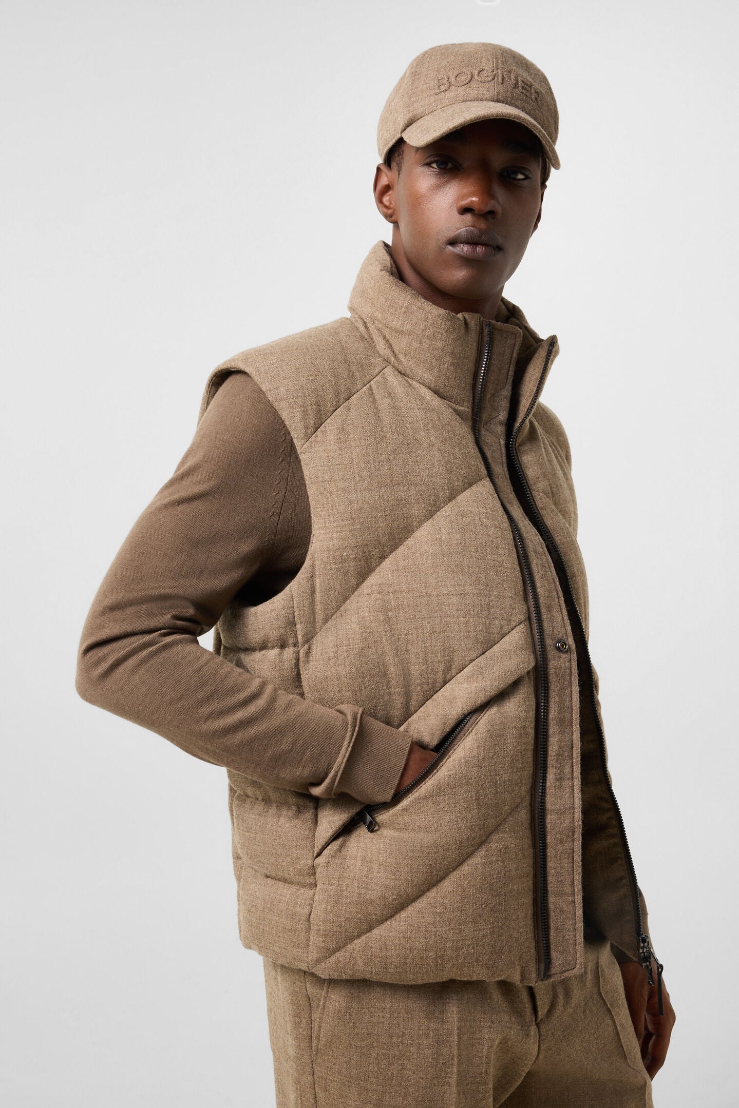 Kendo Virgin Wool and Down Vest Brown