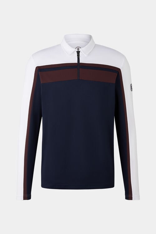 Polo-Longsleeve Gernot Navy-Blau/Weiß