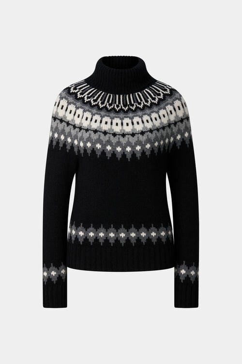 Kaschmir-Norweger-Pullover Ingrid Schwarz/Grau/Off-White