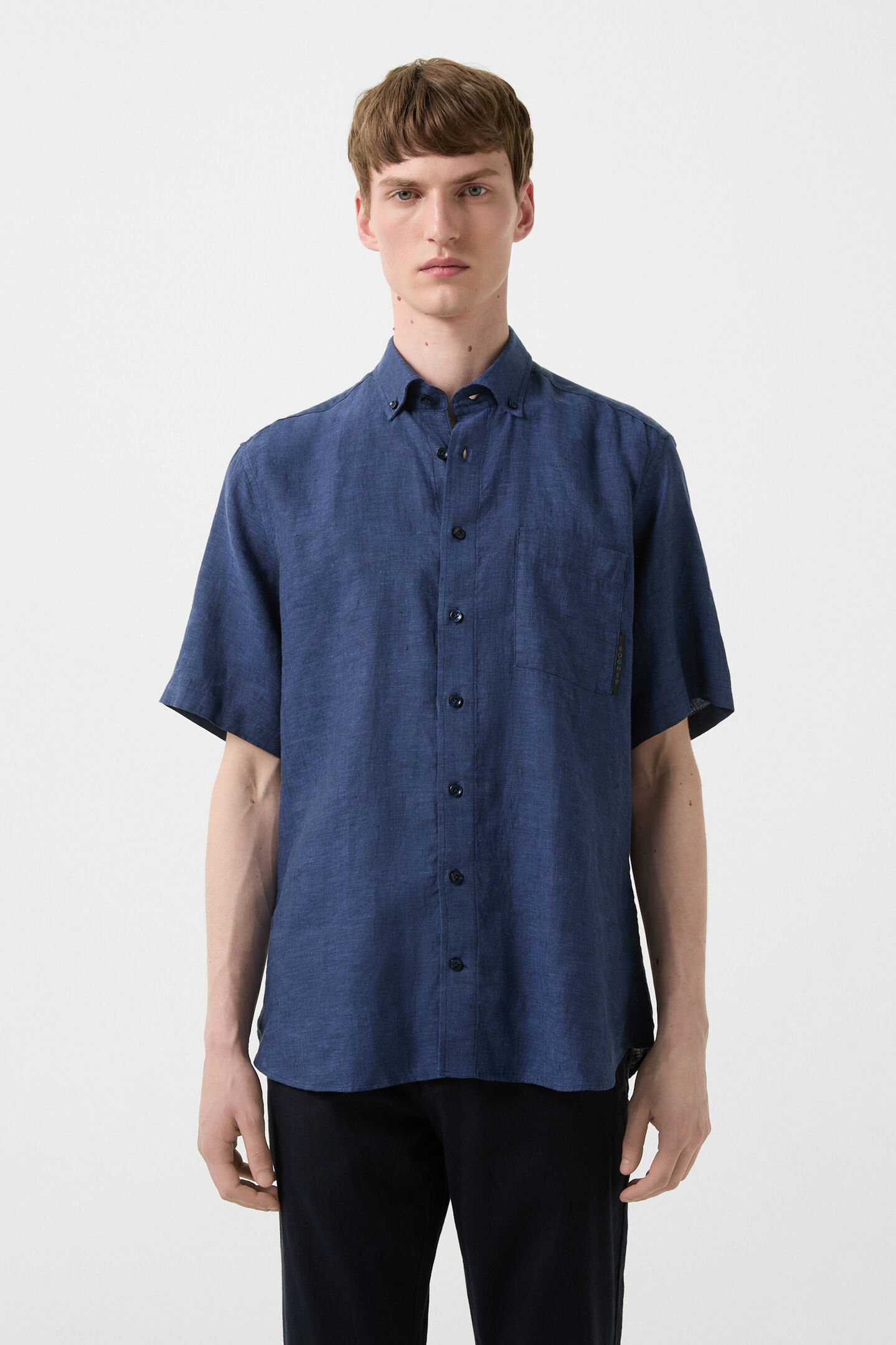 Linen short-sleeved shirt Lykos Navy blue