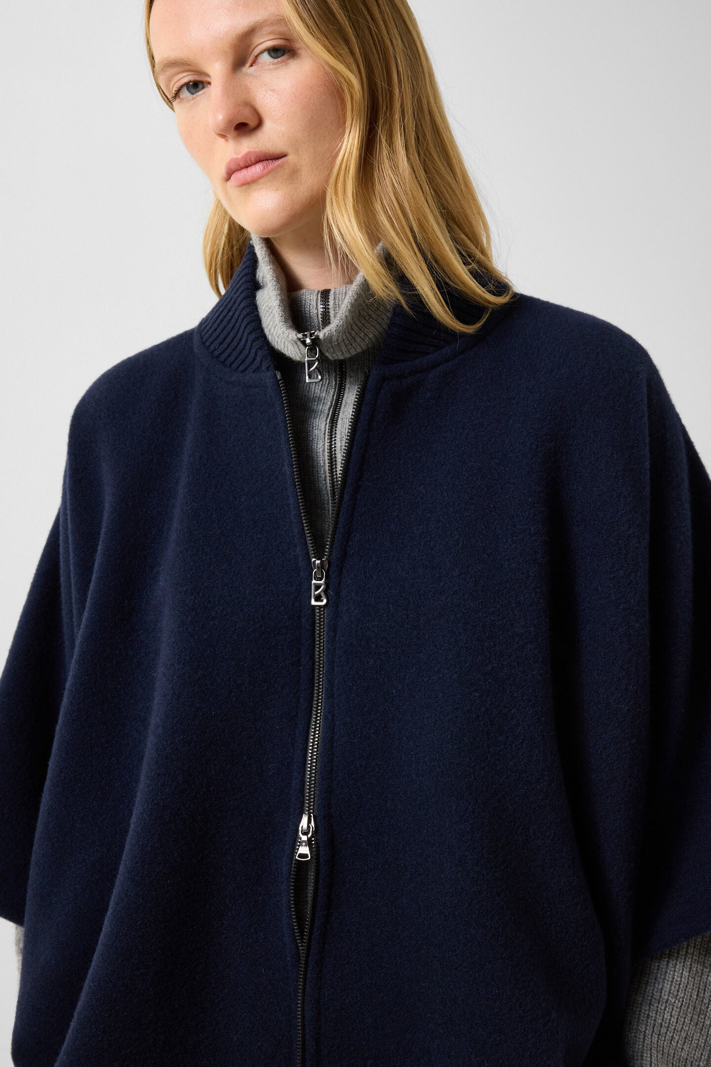 Nellie Wool Mix Poncho Navy