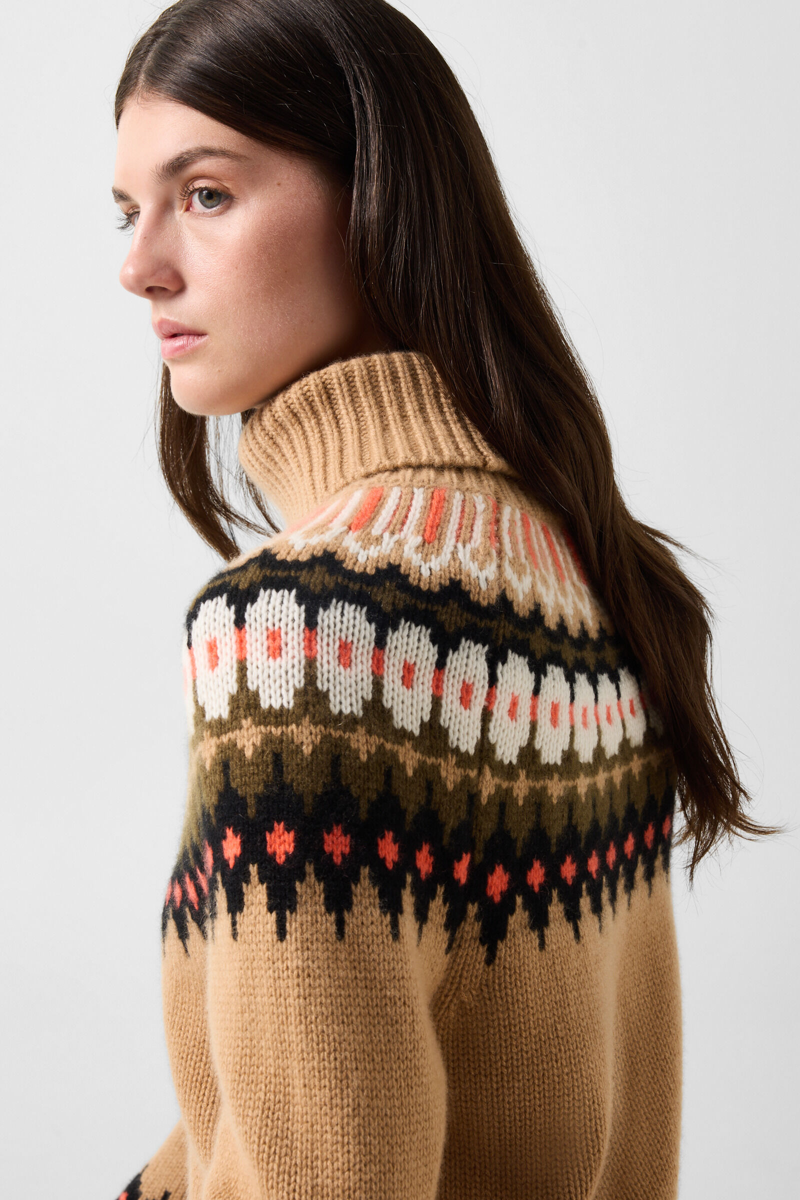 Ingrid cashmere jumper and Norwegian-style jumper Camel/Brown/Orange