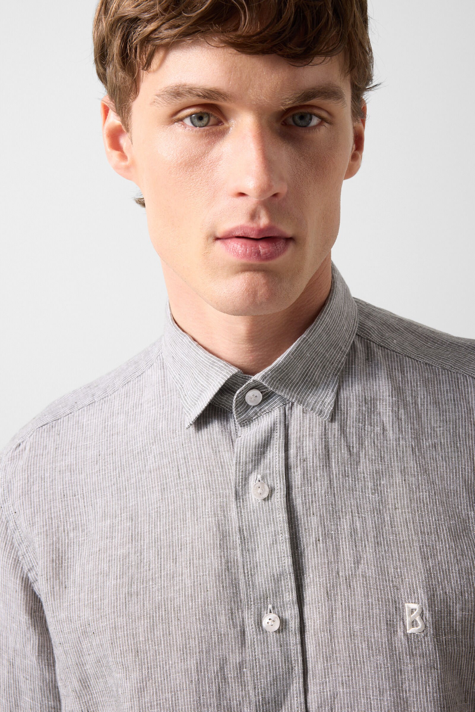 Timi linen shirt Olive green/white