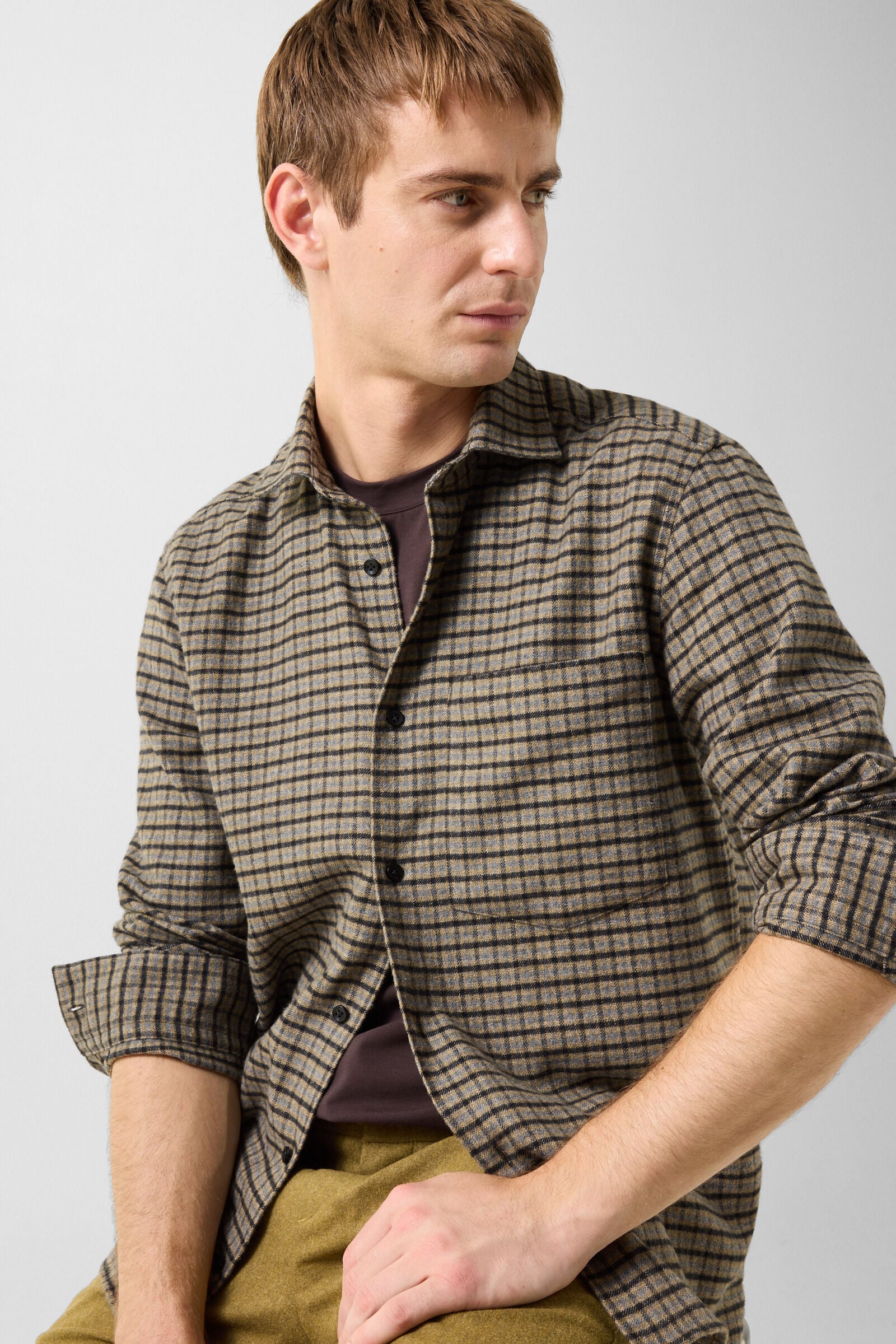 Hardy cotton flannel shirt Beige/Charcoal grey