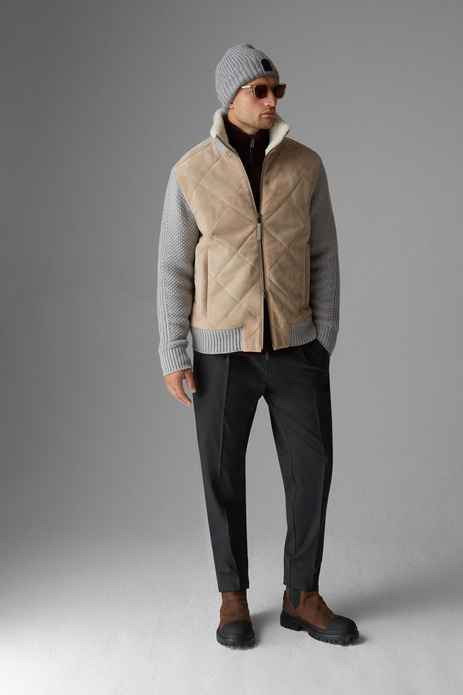 BOGNER Sandro Leather knit jacket for men
