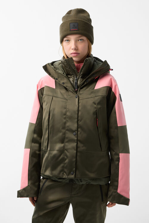 Skijacke Tinka Oliv-Gr&uuml;n/Pink