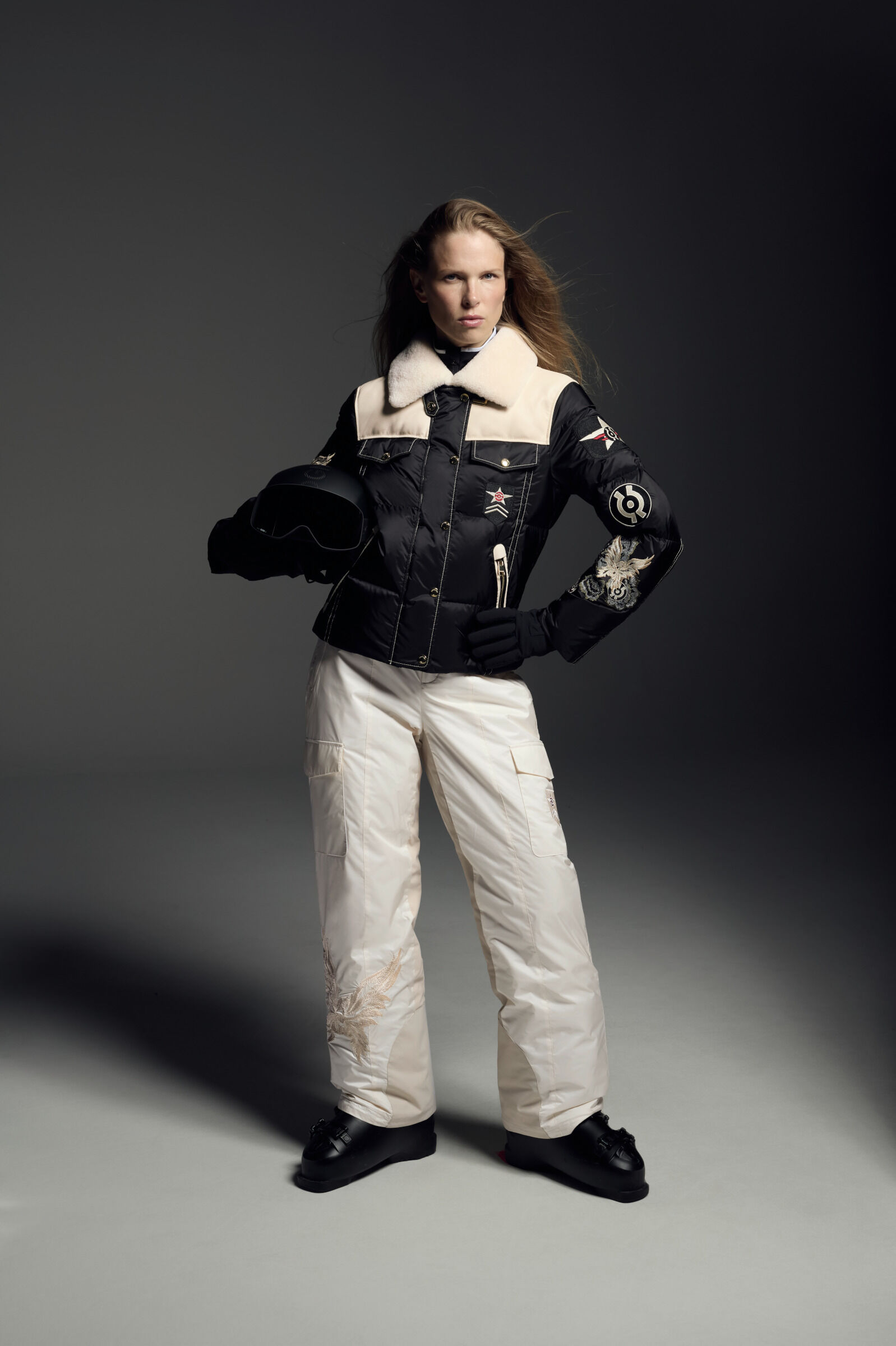 Amia down ski jacket Black/cream
