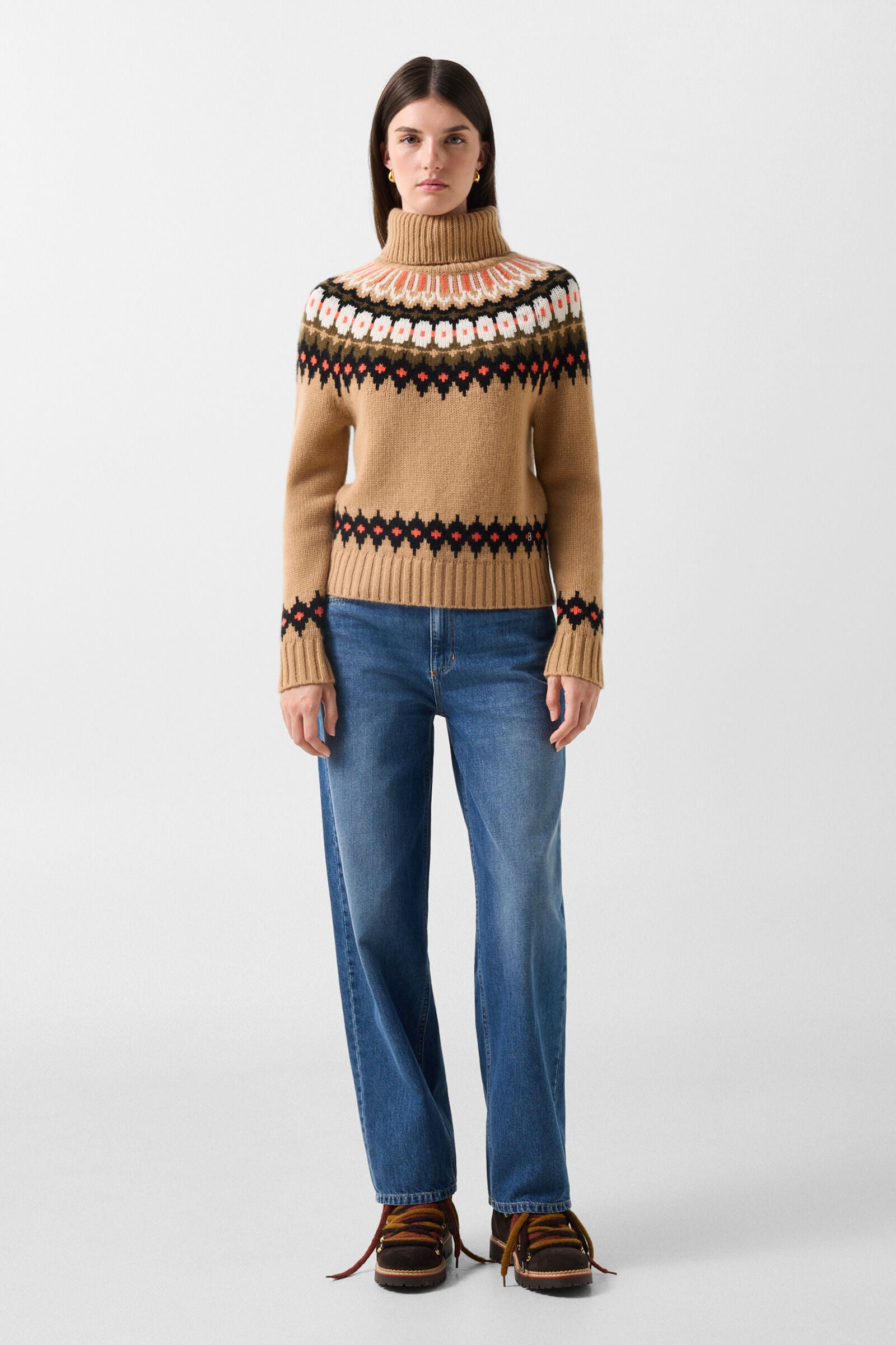 Ingrid cashmere jumper and Norwegian-style jumper Camel/Brown/Orange