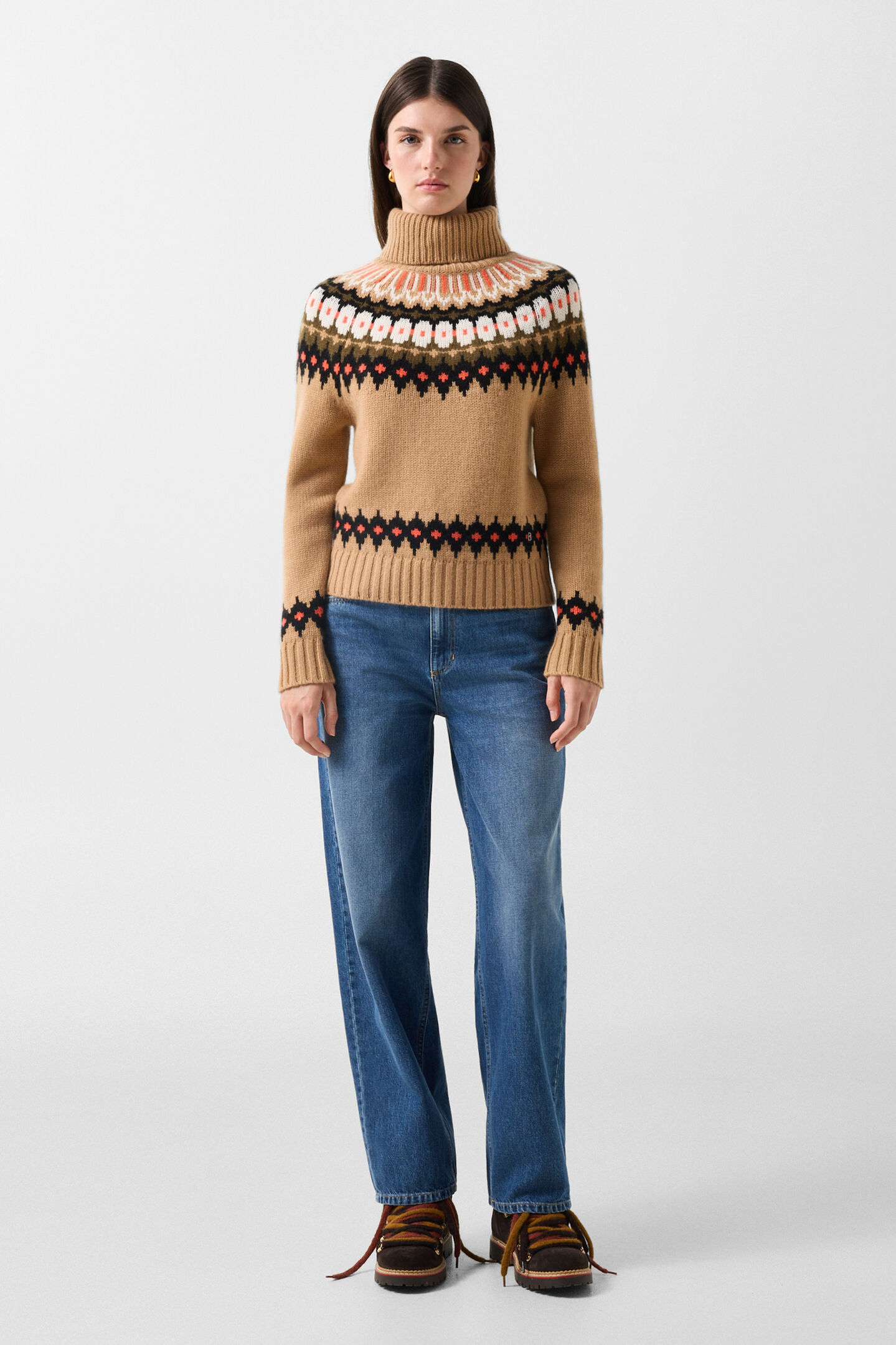 Ingrid cashmere jumper and Norwegian-style jumper Camel/Brown/Orange