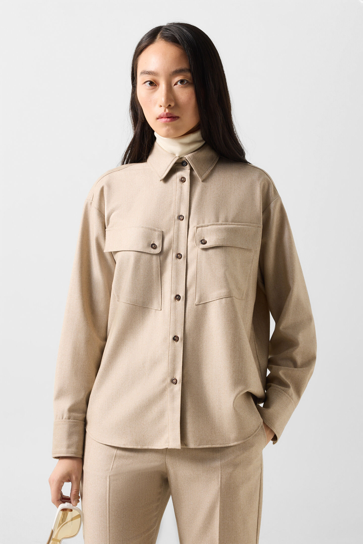 Robyn virgin wool shirt blouse Camel