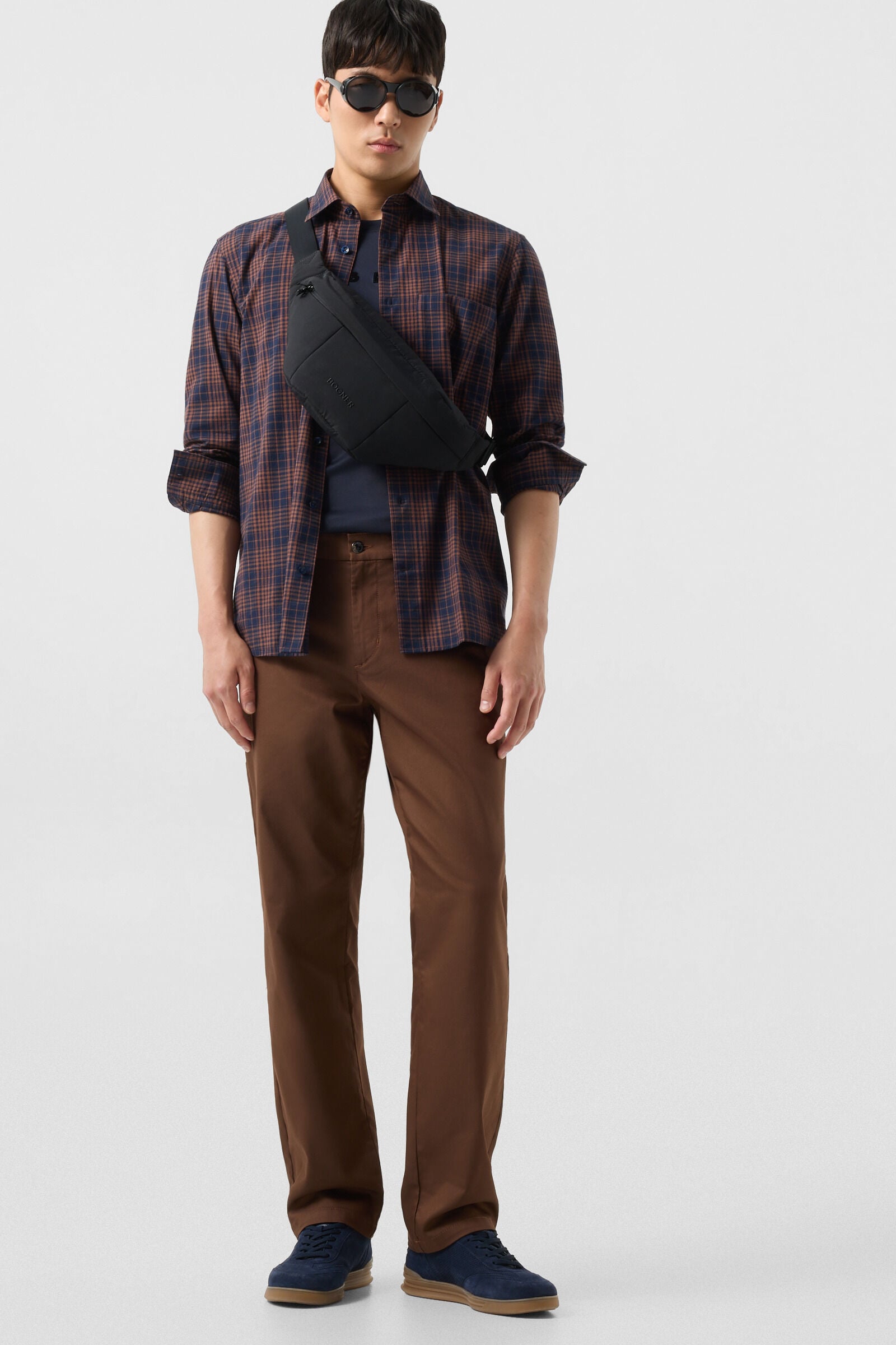 Hardy cotton shirt Brown/navy blue