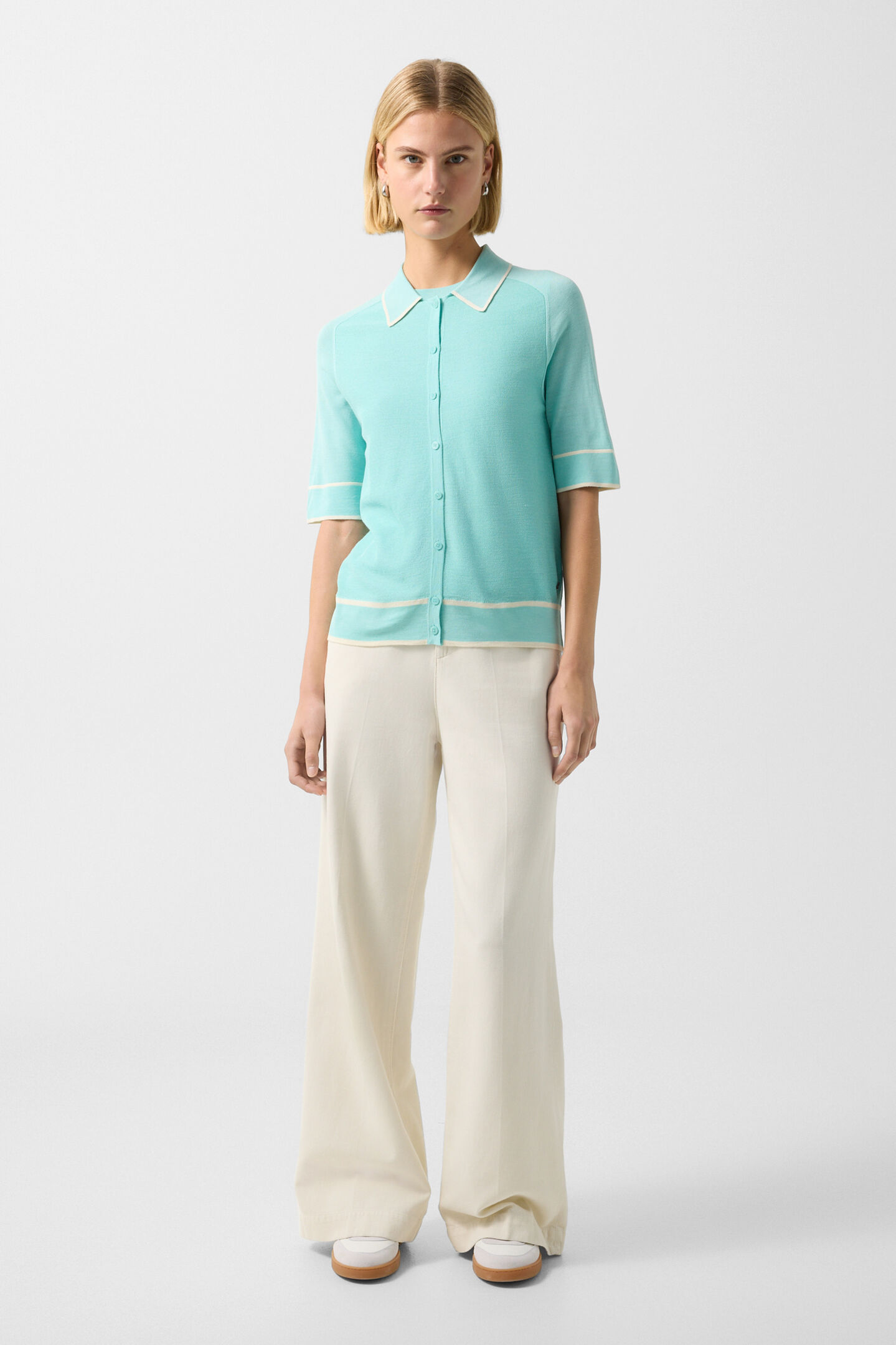 Peaches silk knit jacket Cyan-blue