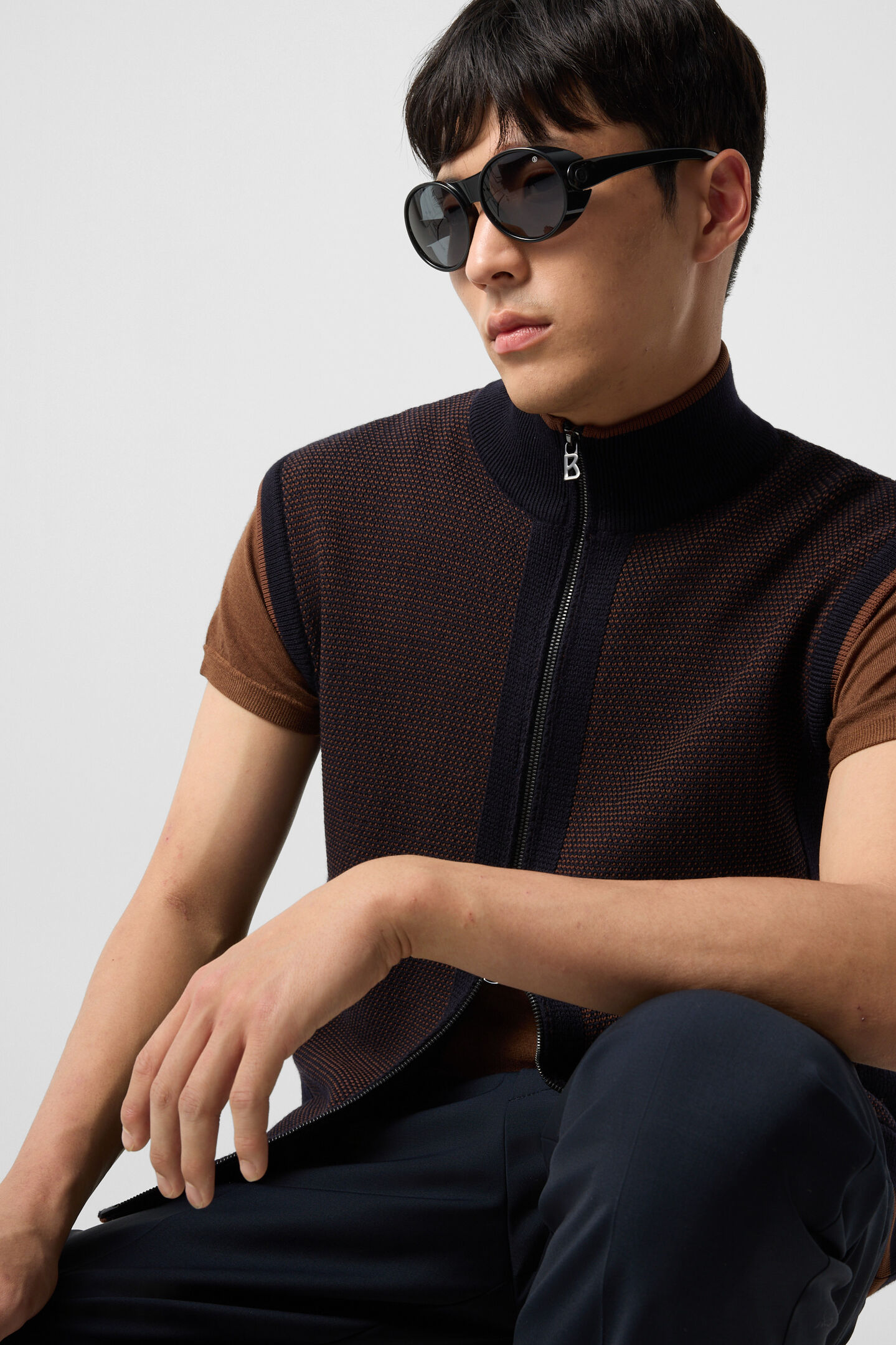 Enzo knitted waistcoat Navy blue/brown