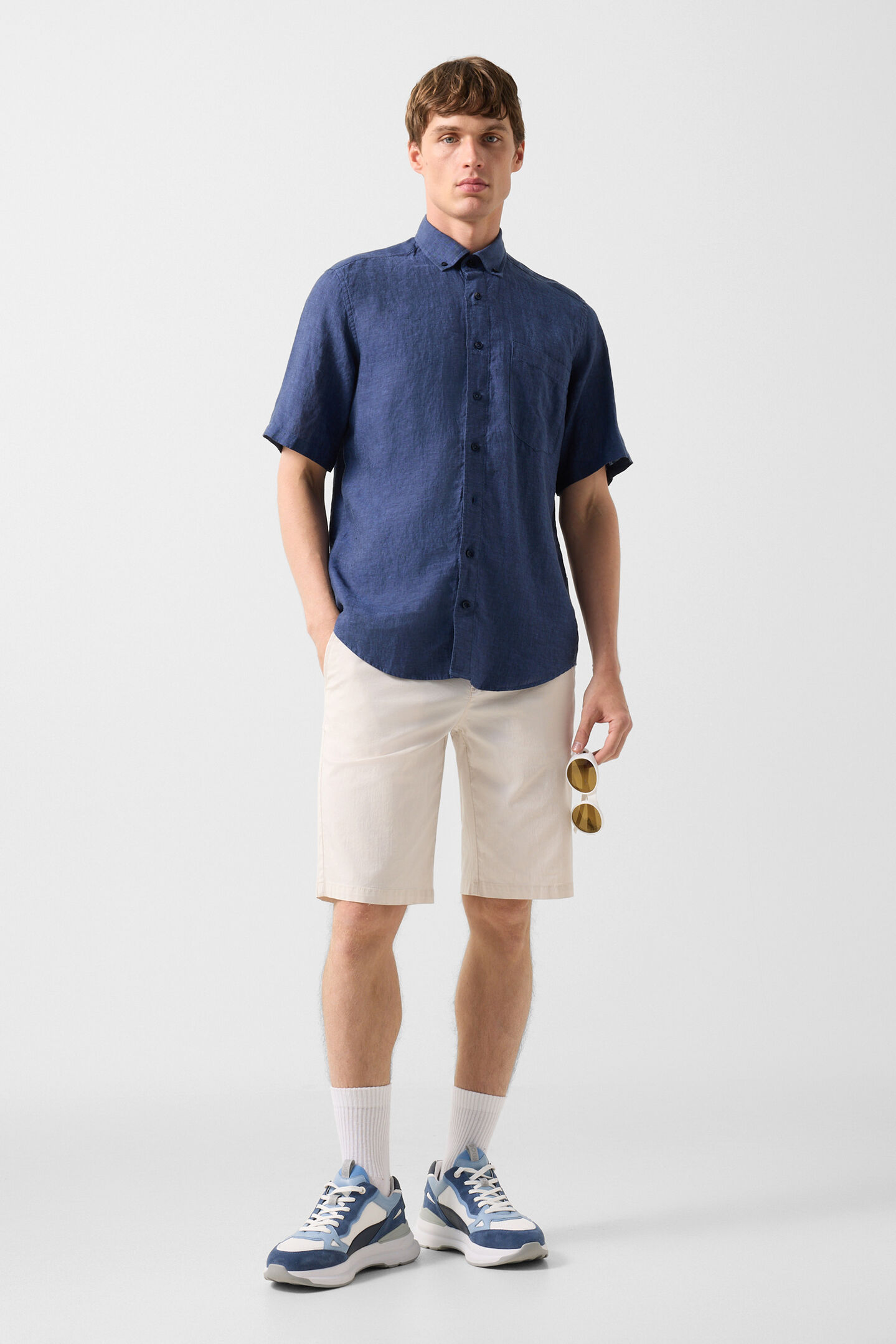 Linen short-sleeved shirt Lykos Navy blue