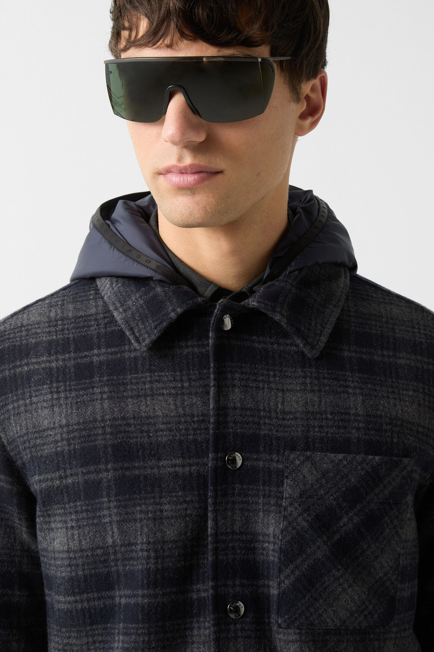 Flannel overshirt Larry Navy blue/grey
