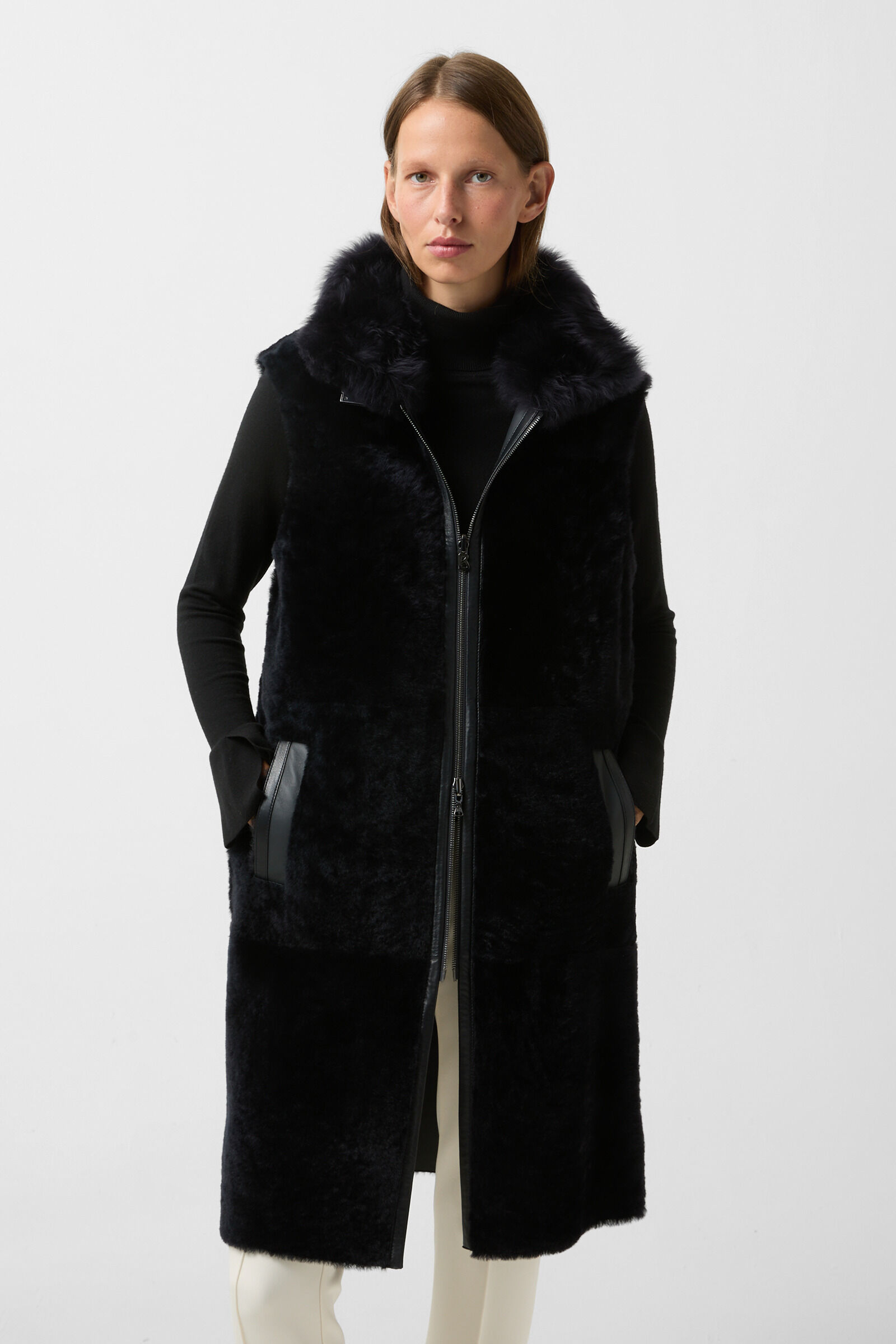 Reversible lambskin waistcoat Pepita Navy blue