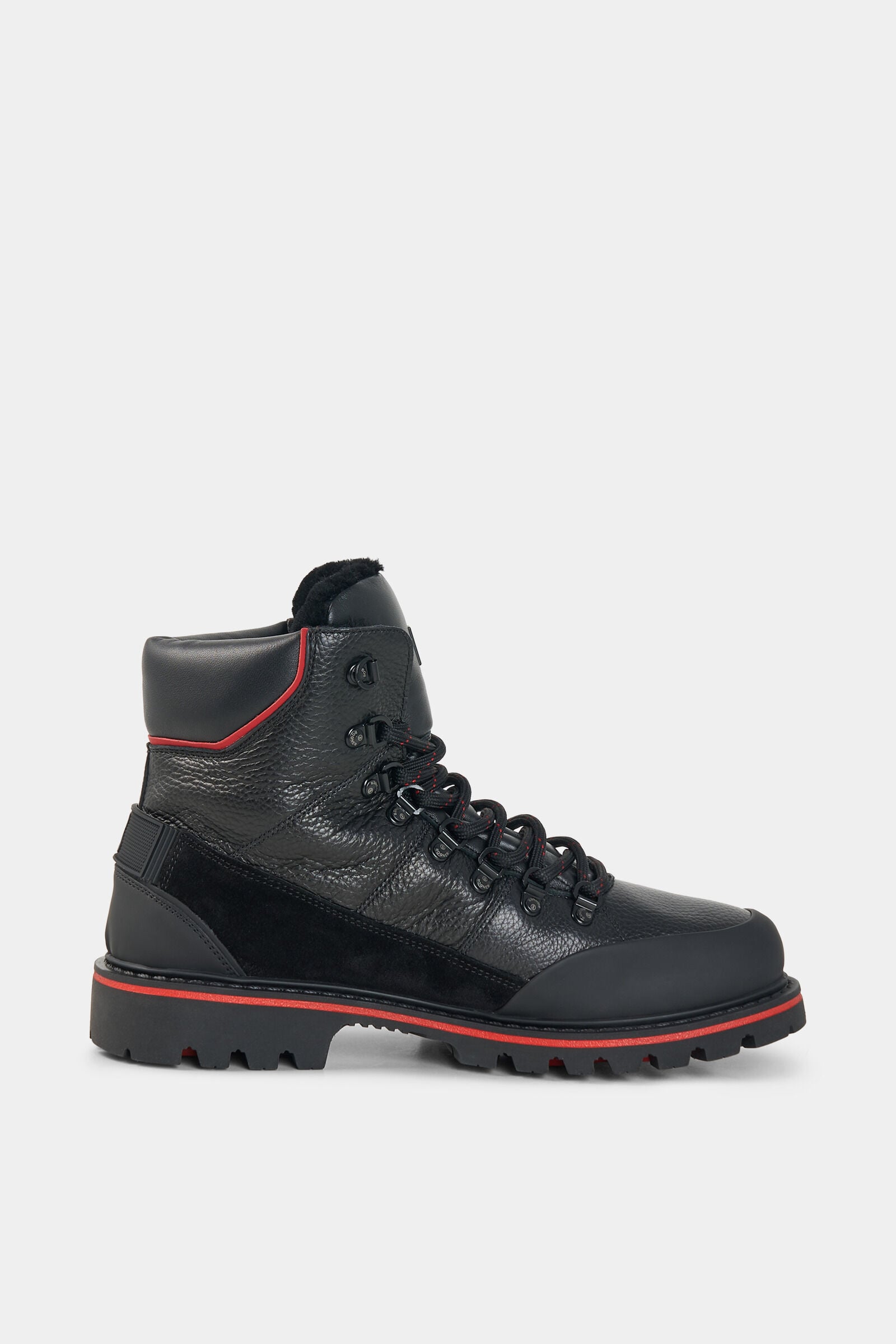 Bottes &agrave; lacets Helsinki avec crampons Noir/Rouge