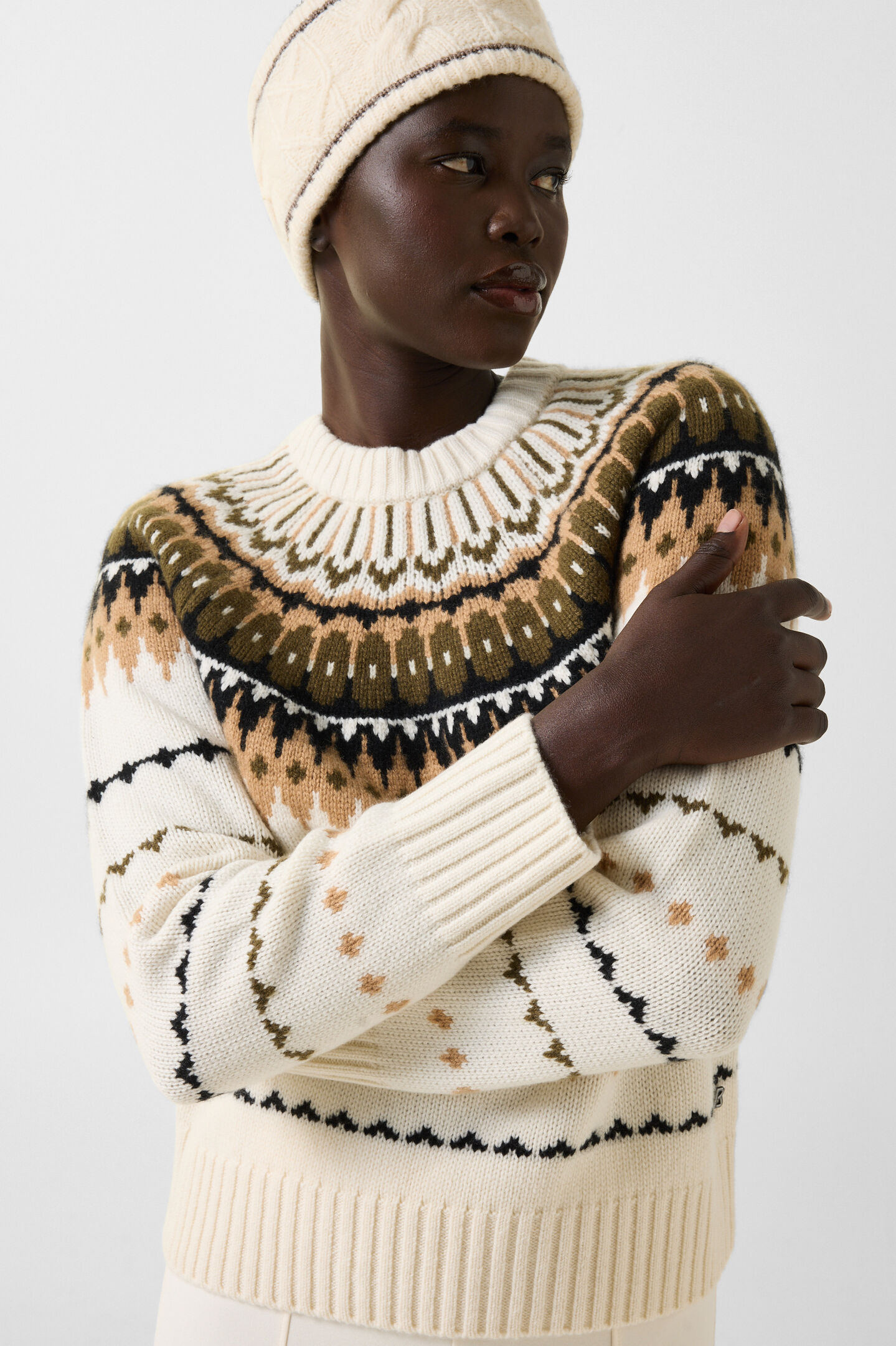Kaschmir-Norweger-Pullover Ina Off-White/Camel/Coffee