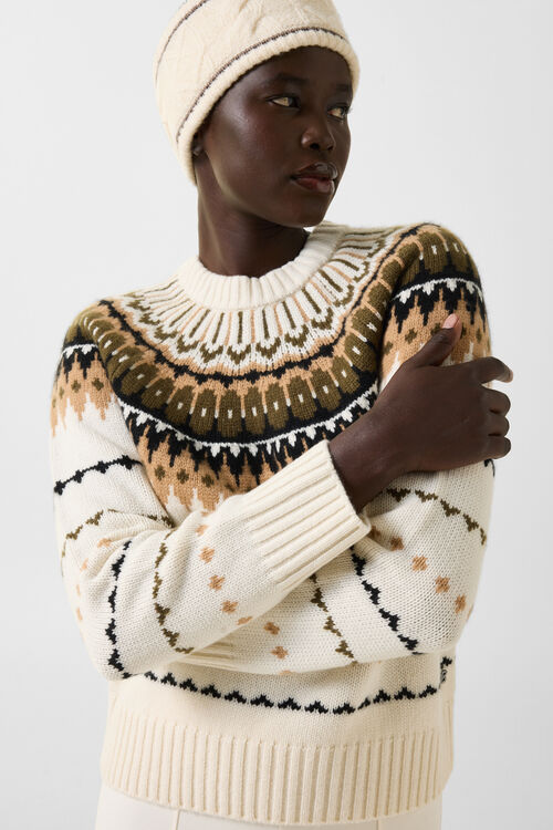 Kaschmir-Norweger-Pullover Ina Off-White/Camel/Coffee