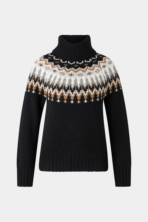 Norweger-Pullover Ingrid Schwarz/Camel/Off-White
