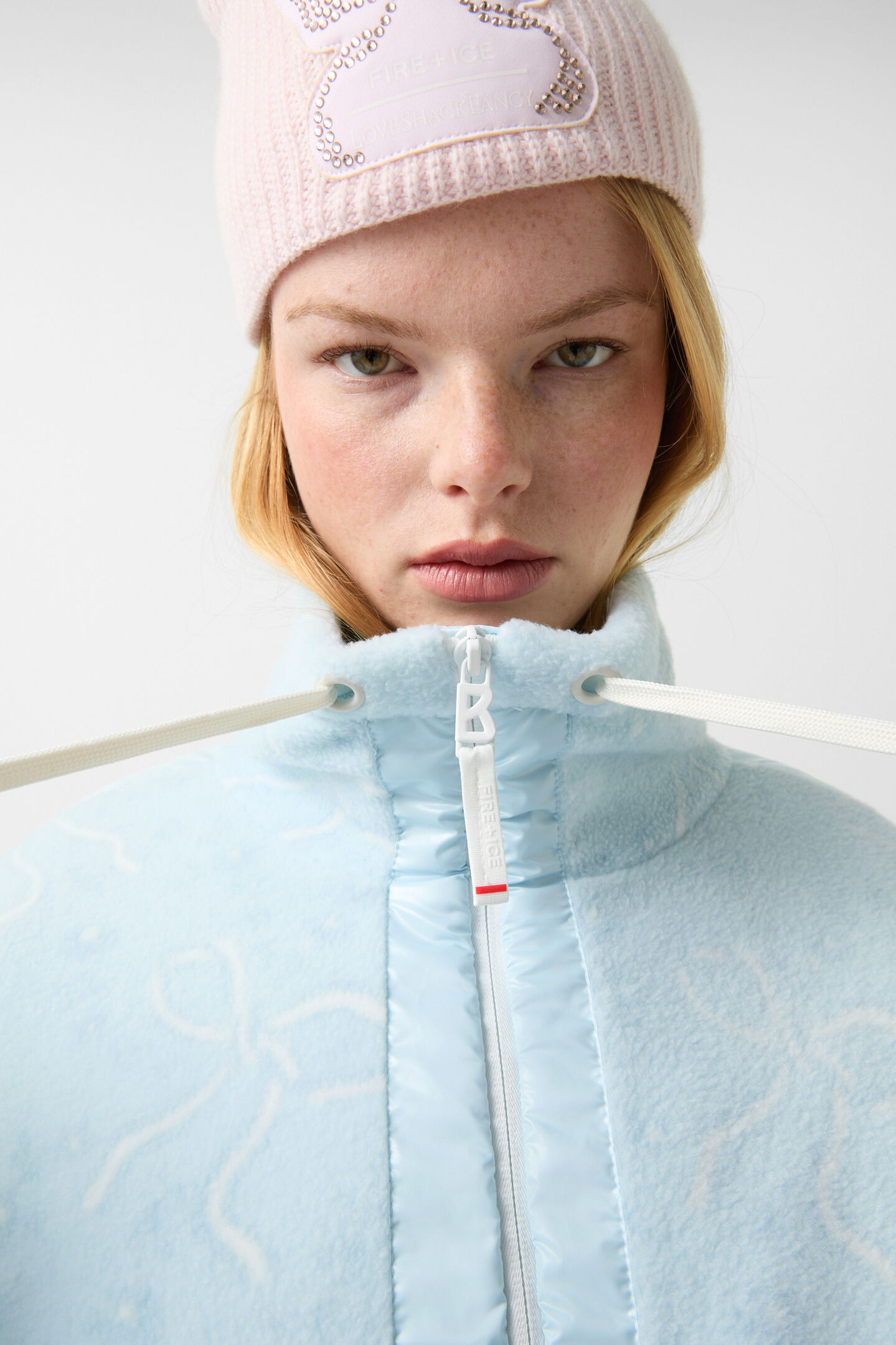 Ninetta mid-layer fleece jacket Light blue/white