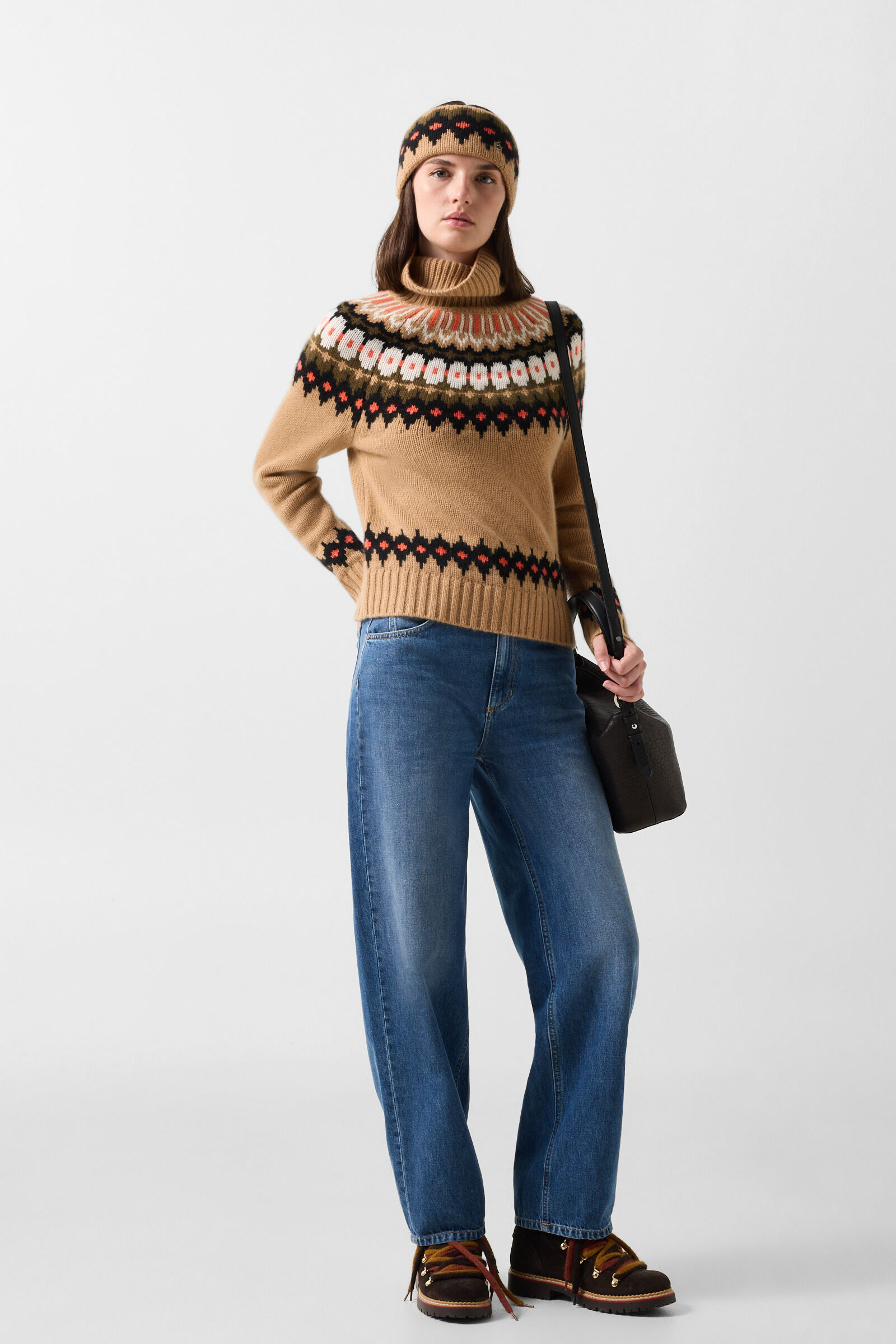 Ingrid cashmere jumper and Norwegian-style jumper Camel/Brown/Orange