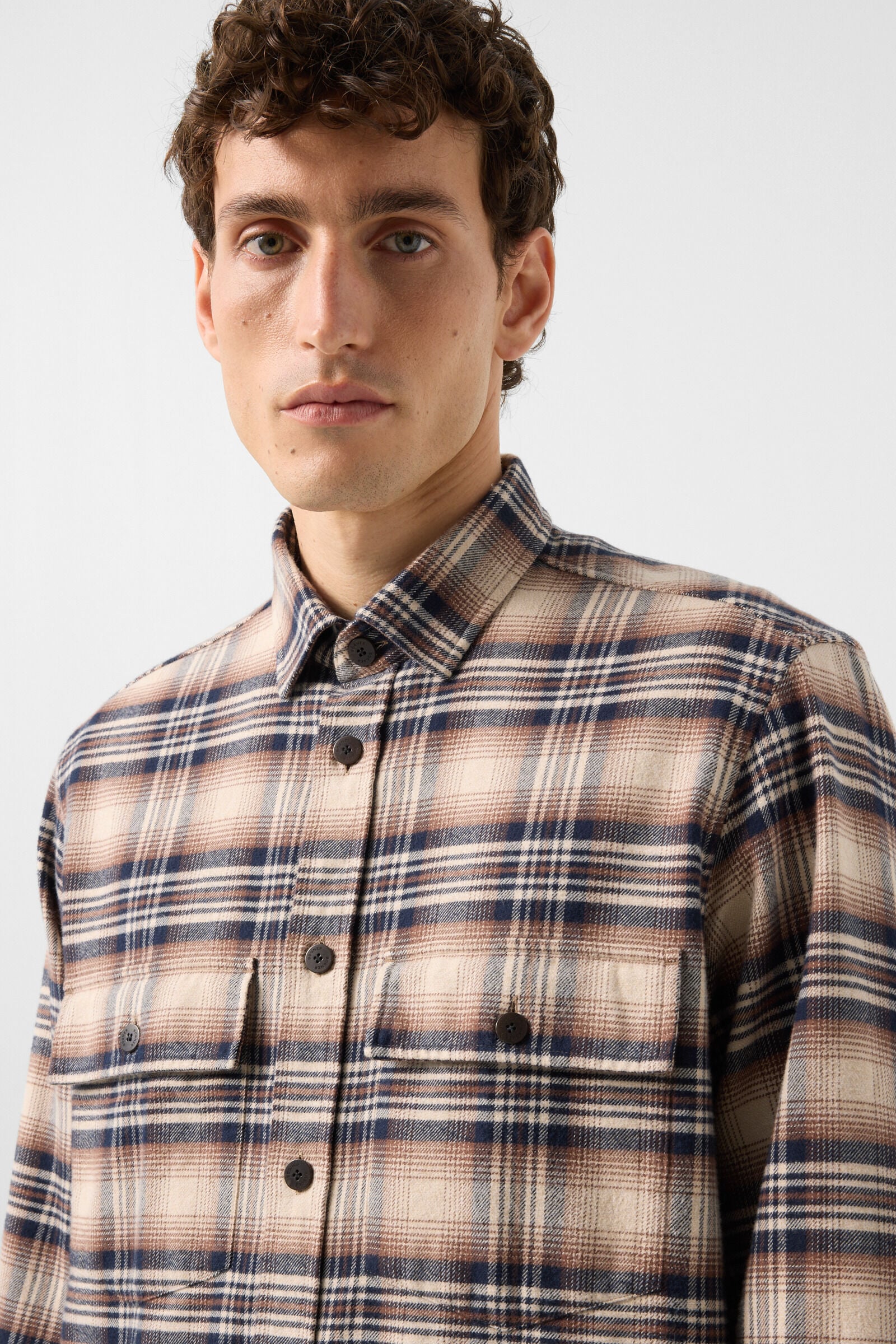 Heiko flannel shirt Beige/Navy Blue